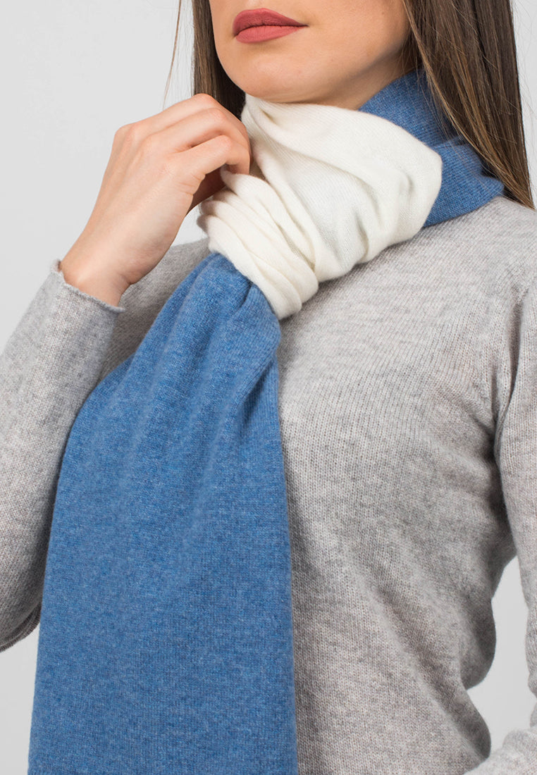 Cream-Light Blue Women's Two-Tone 100% Cashmere Scarf, view 4