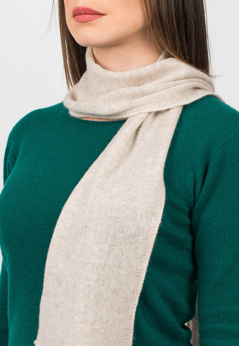 Beige Women's 100% Cashmere Skinny Scarf, view 3