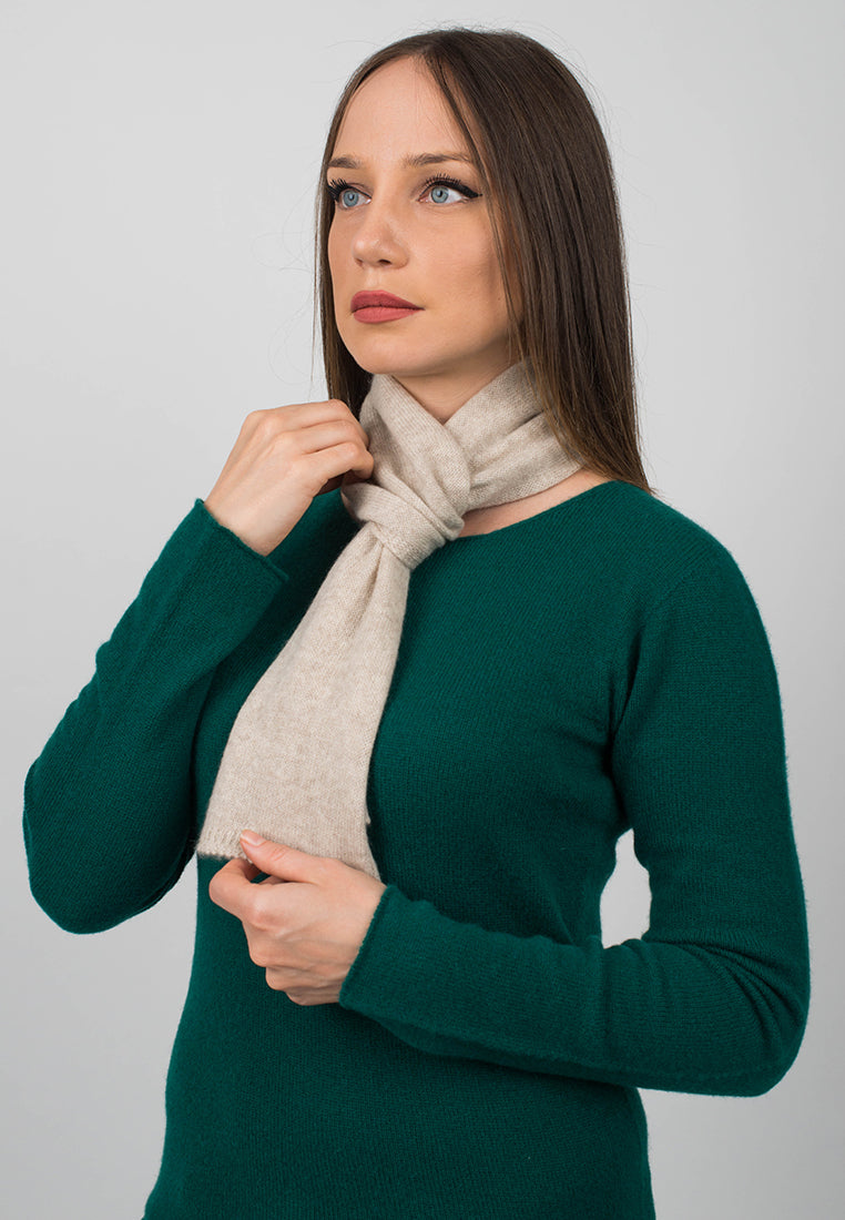Beige Women's 100% Cashmere Skinny Scarf, view 4