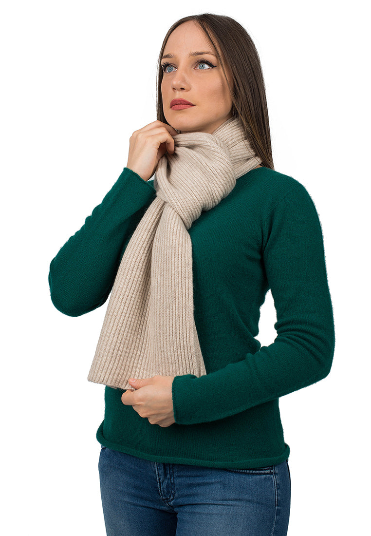 Beige Women's Fisherman's Rib 100% Cashmere Scarf