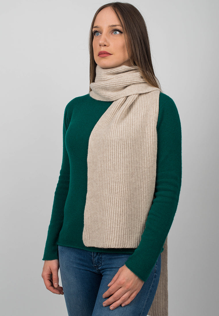 Beige Women's Fisherman's Rib 100% Cashmere Scarf, view 2