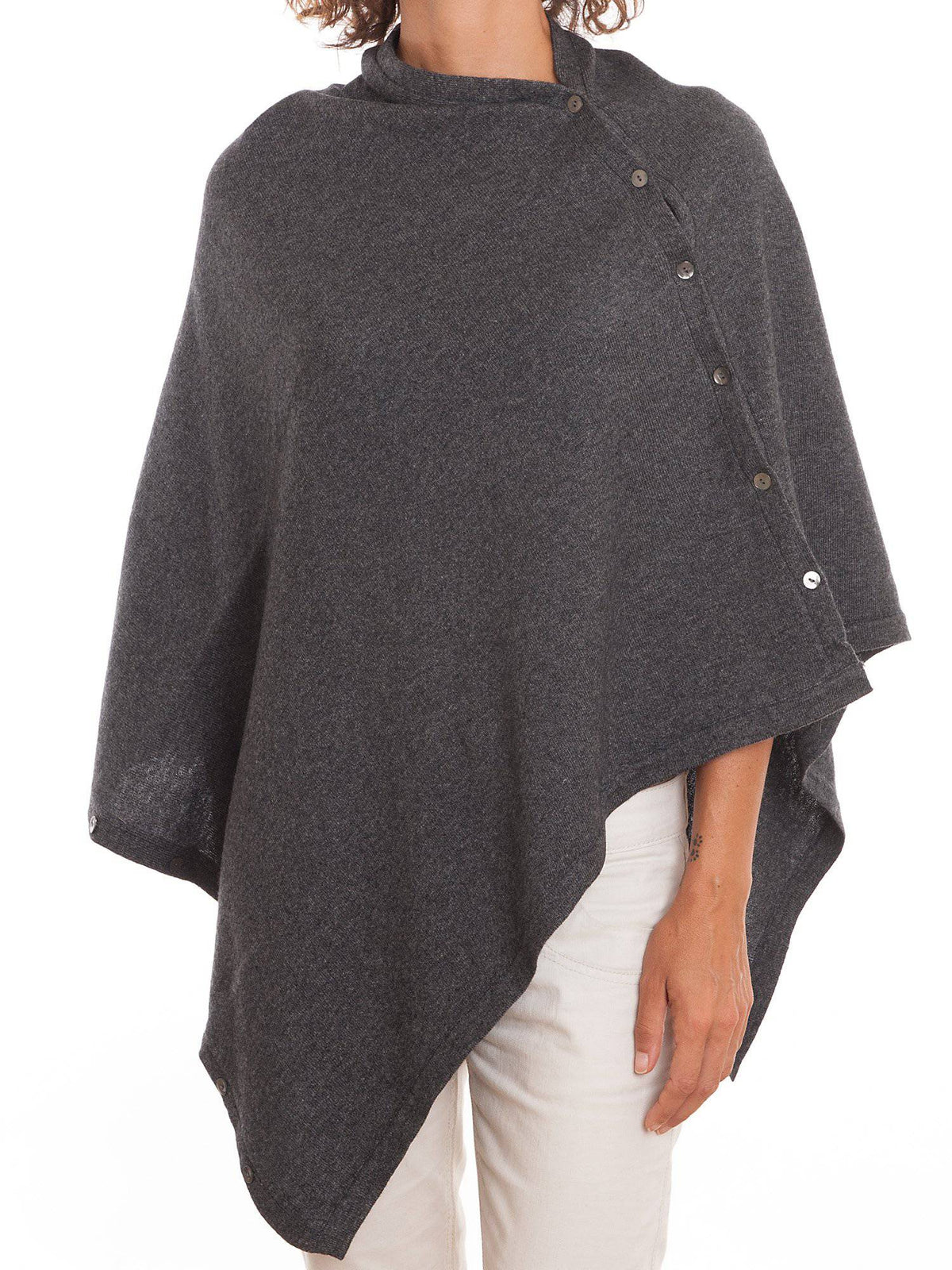 Charcoal Cashmere Blend Poncho With Buttons