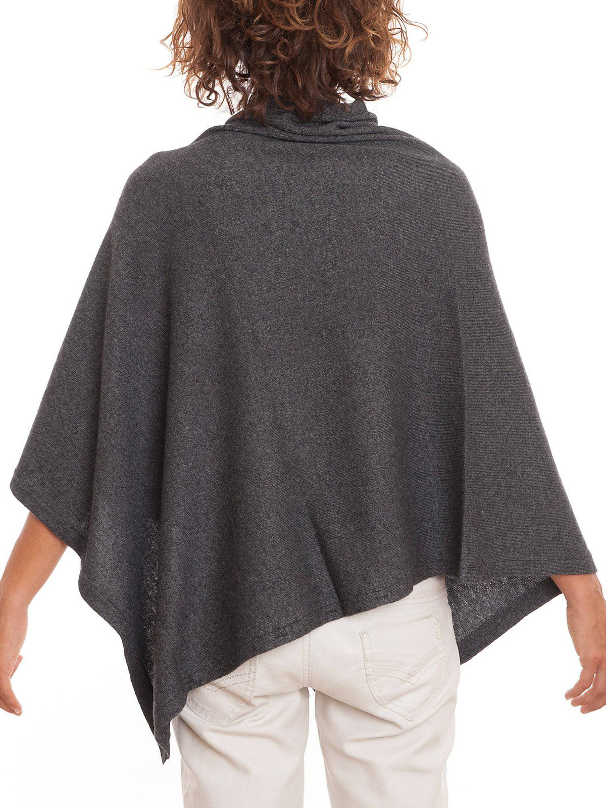 Charcoal Cashmere Blend Poncho With Buttons, view 2