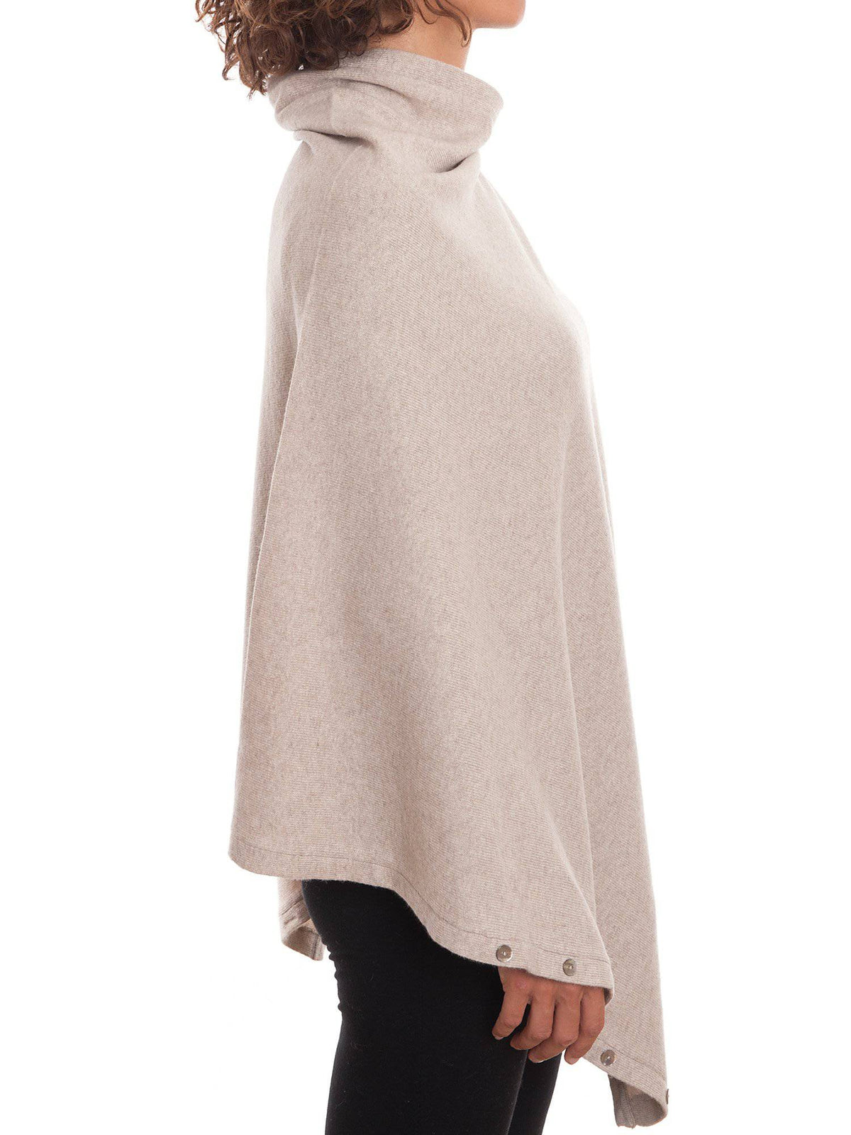 Beige Cashmere Blend Poncho With Buttons, view 3