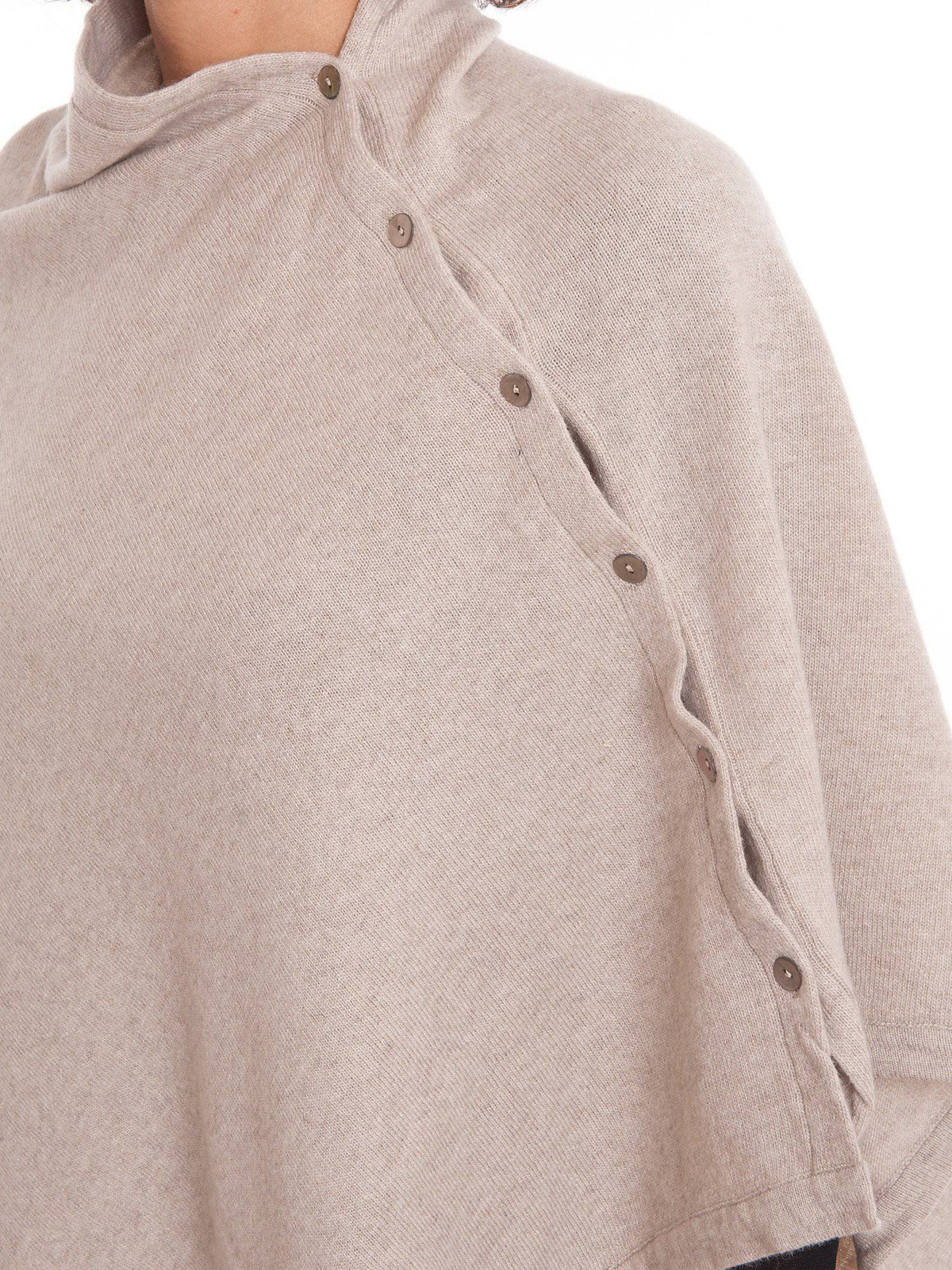 Beige Cashmere Blend Poncho With Buttons, view 4