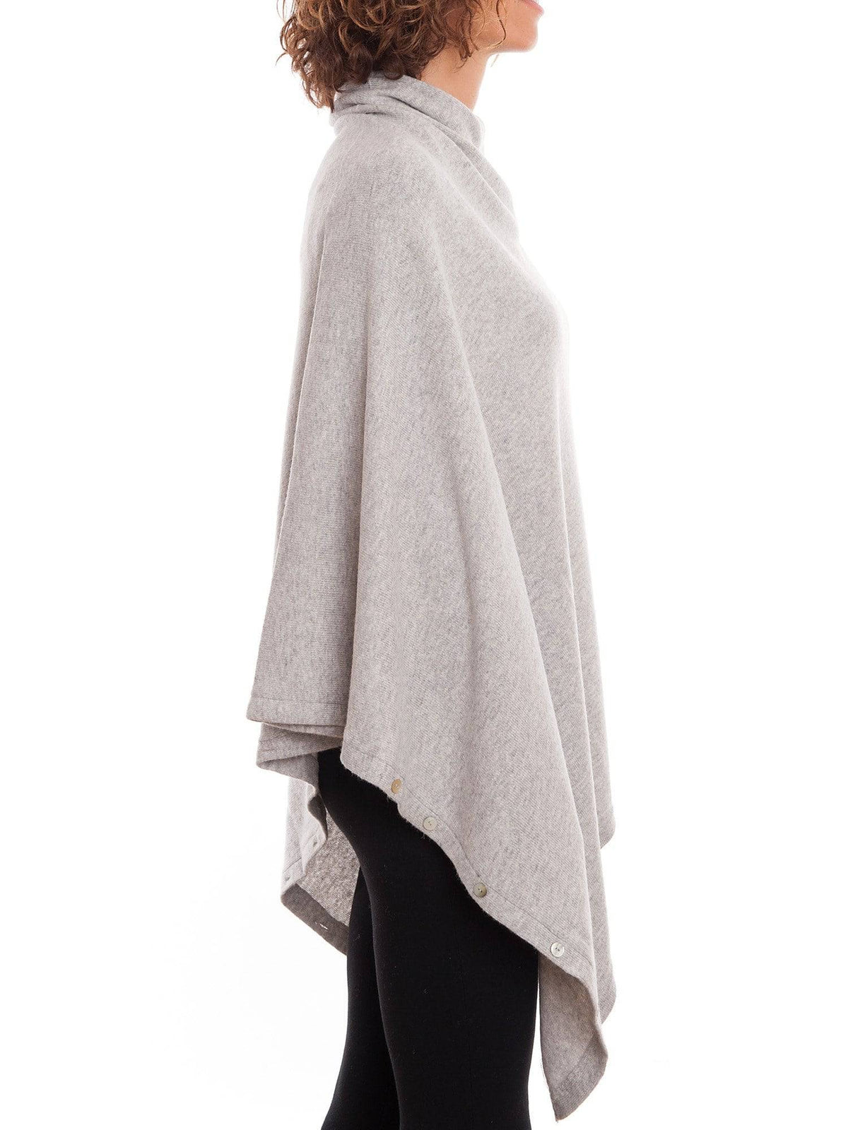 Sky Cashmere Blend Poncho With Buttons, view 3
