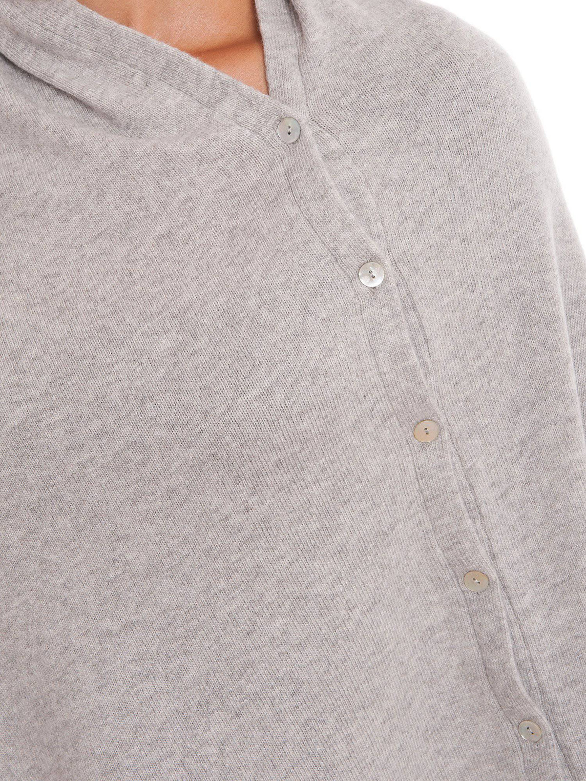 Gray Cashmere Blend Poncho With Buttons, view 2