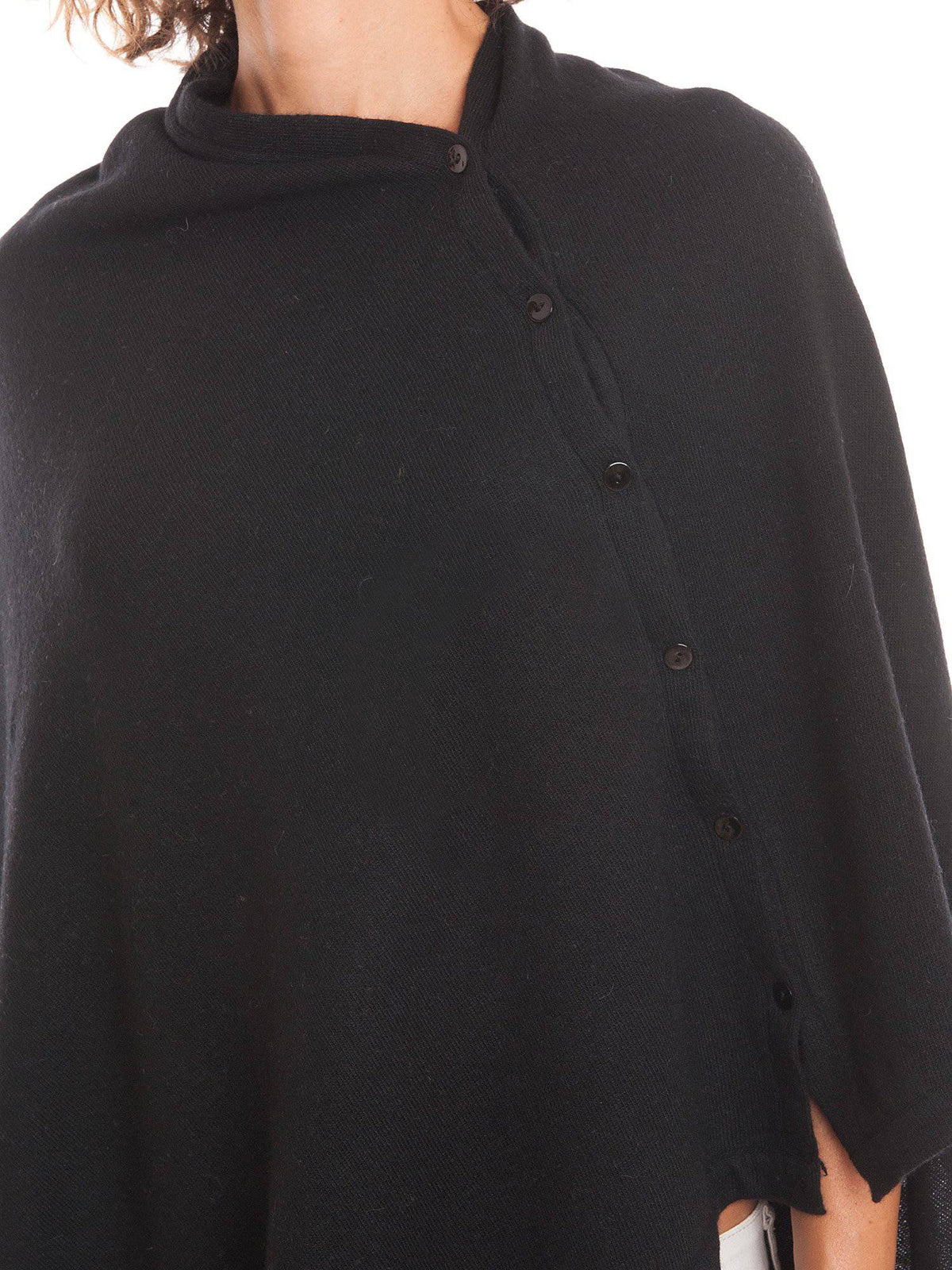 Mink Cashmere Blend Poncho With Buttons, view 4