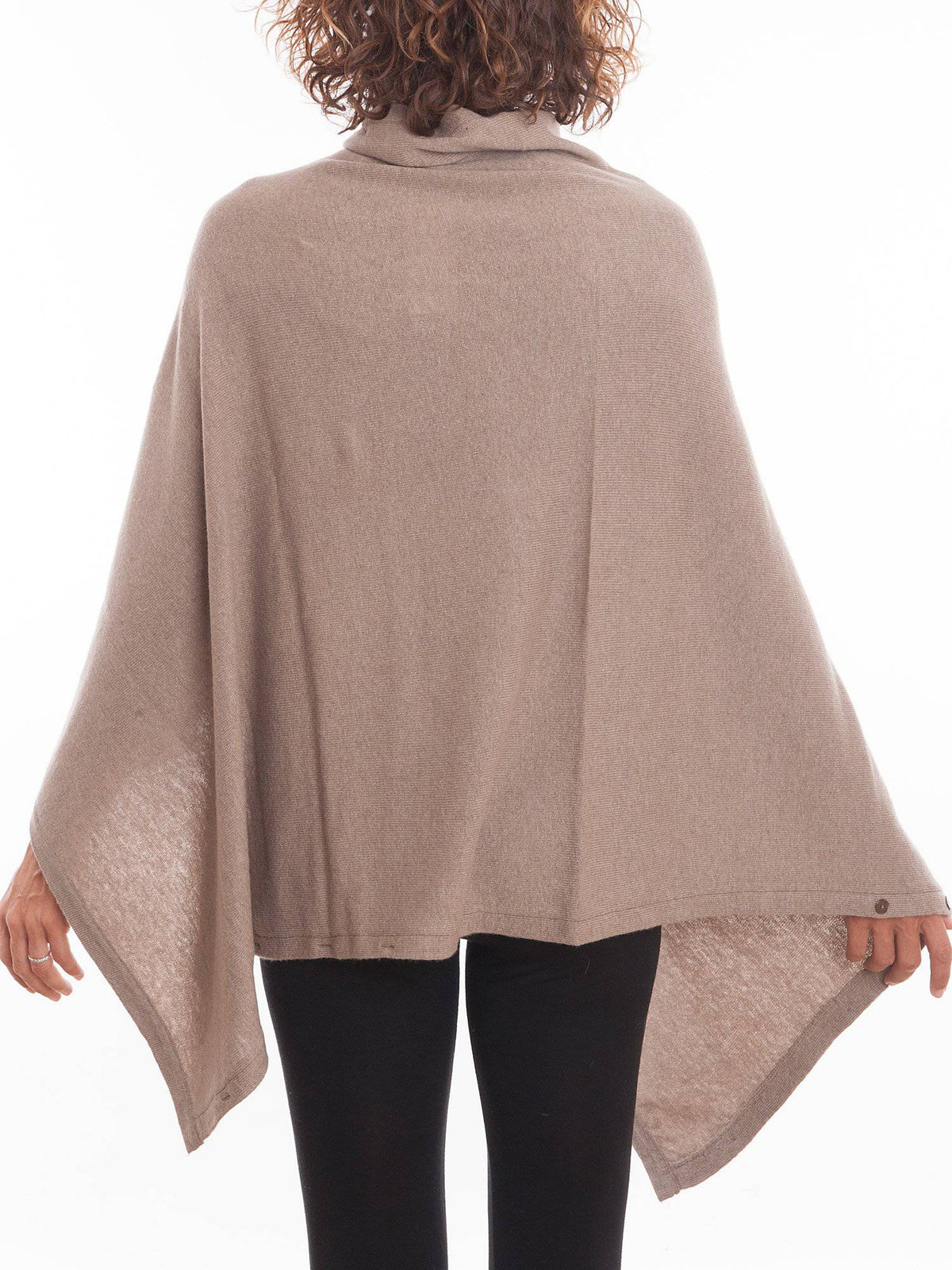 Mink Cashmere Blend Poncho With Buttons, view 5