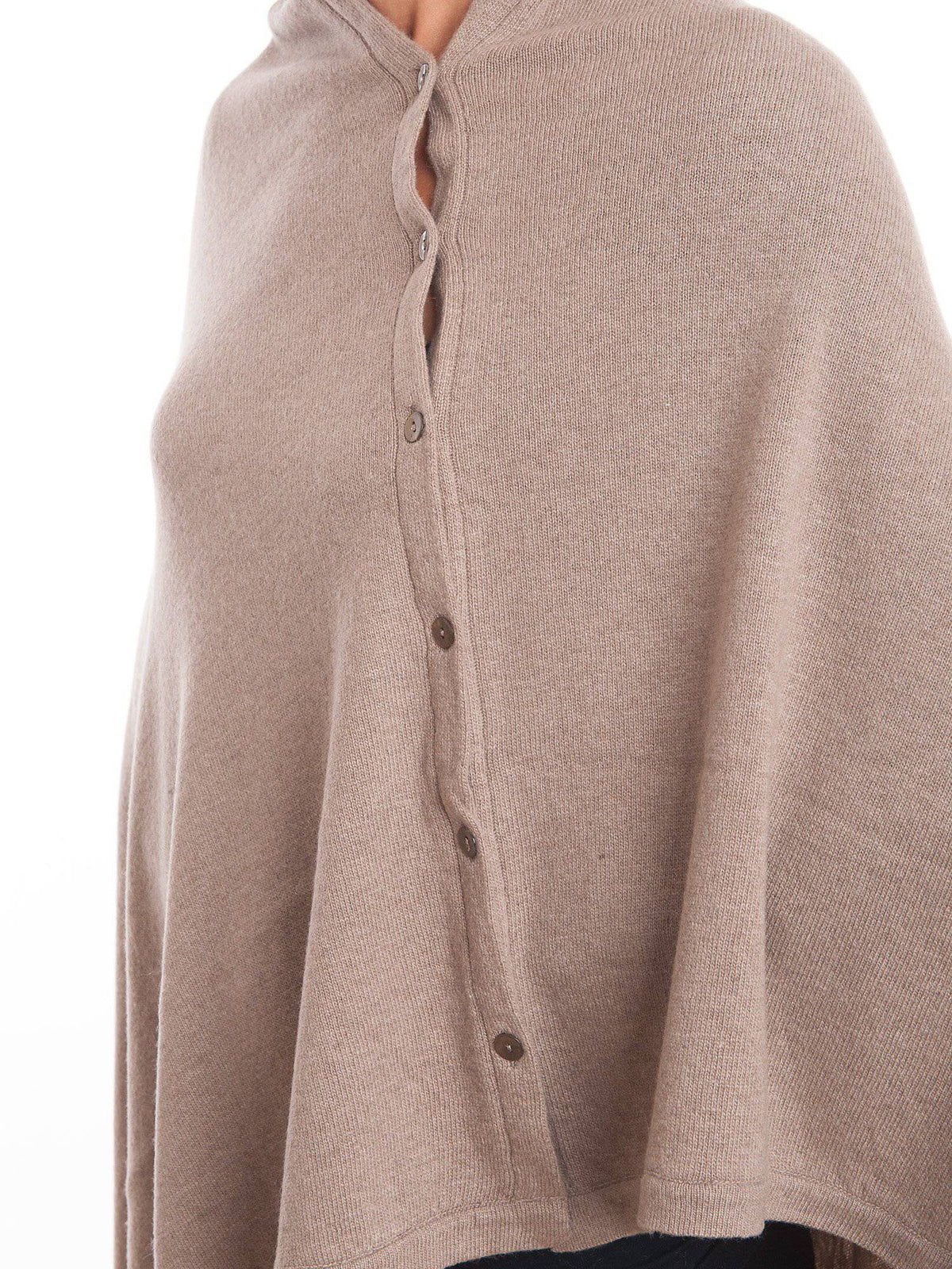 Mink Cashmere Blend Poncho With Buttons, view 6