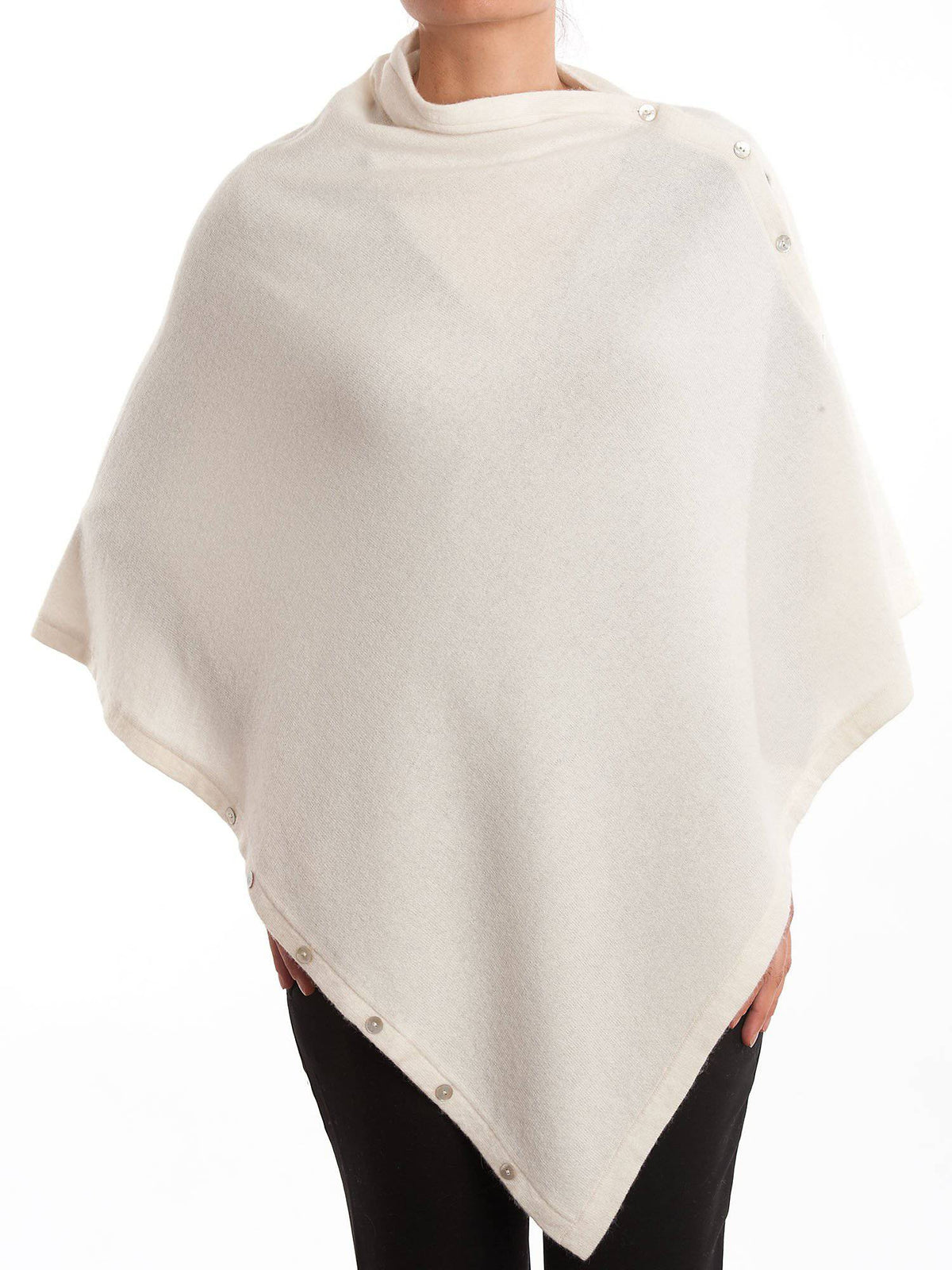 Cream Cashmere Blend Poncho With Buttons