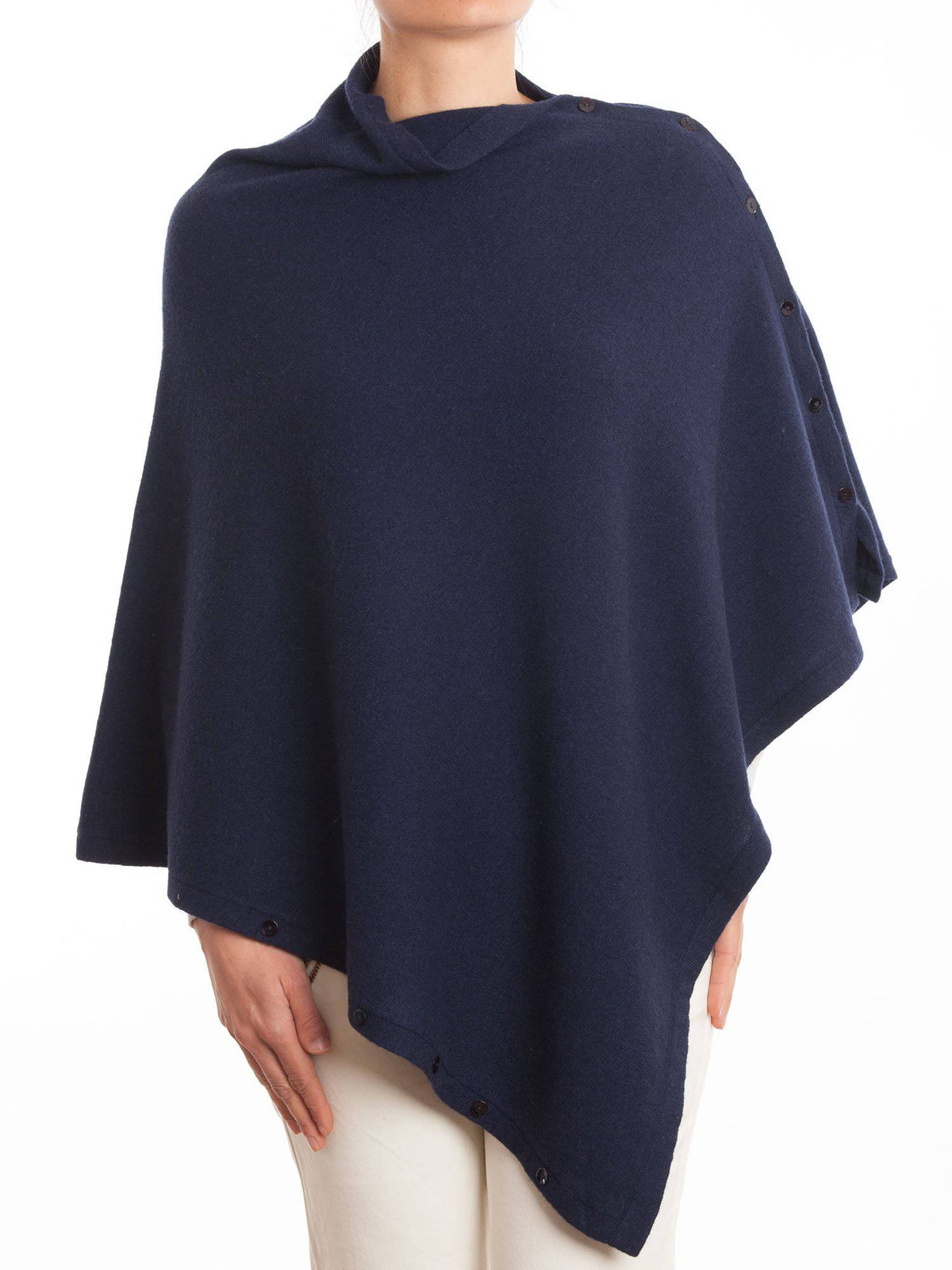 Blue Cashmere Blend Poncho With Buttons