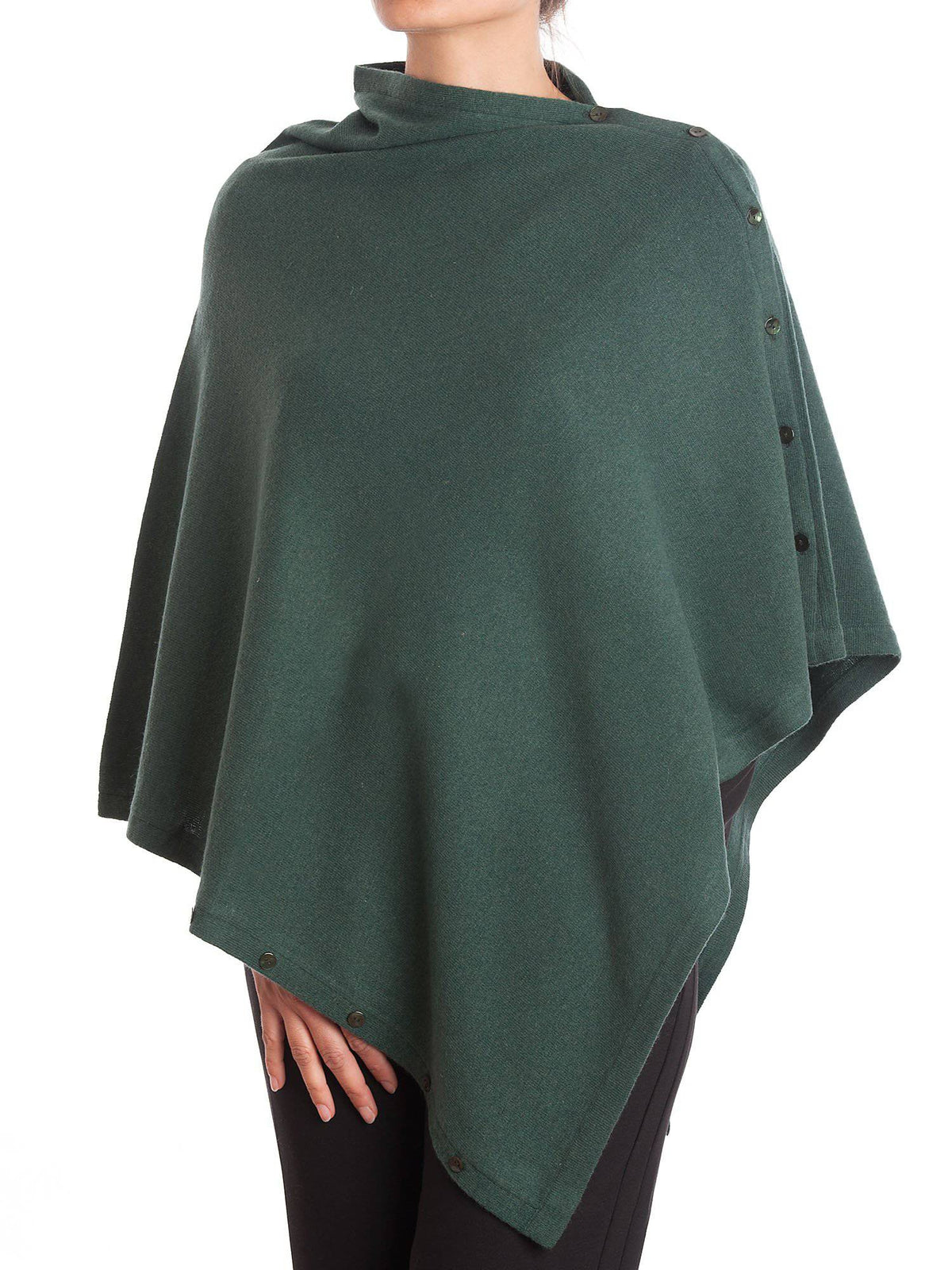 Green Cashmere Blend Poncho With Buttons