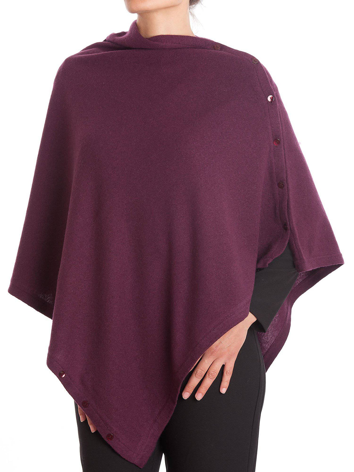 Burgundy Cashmere Blend Poncho With Buttons