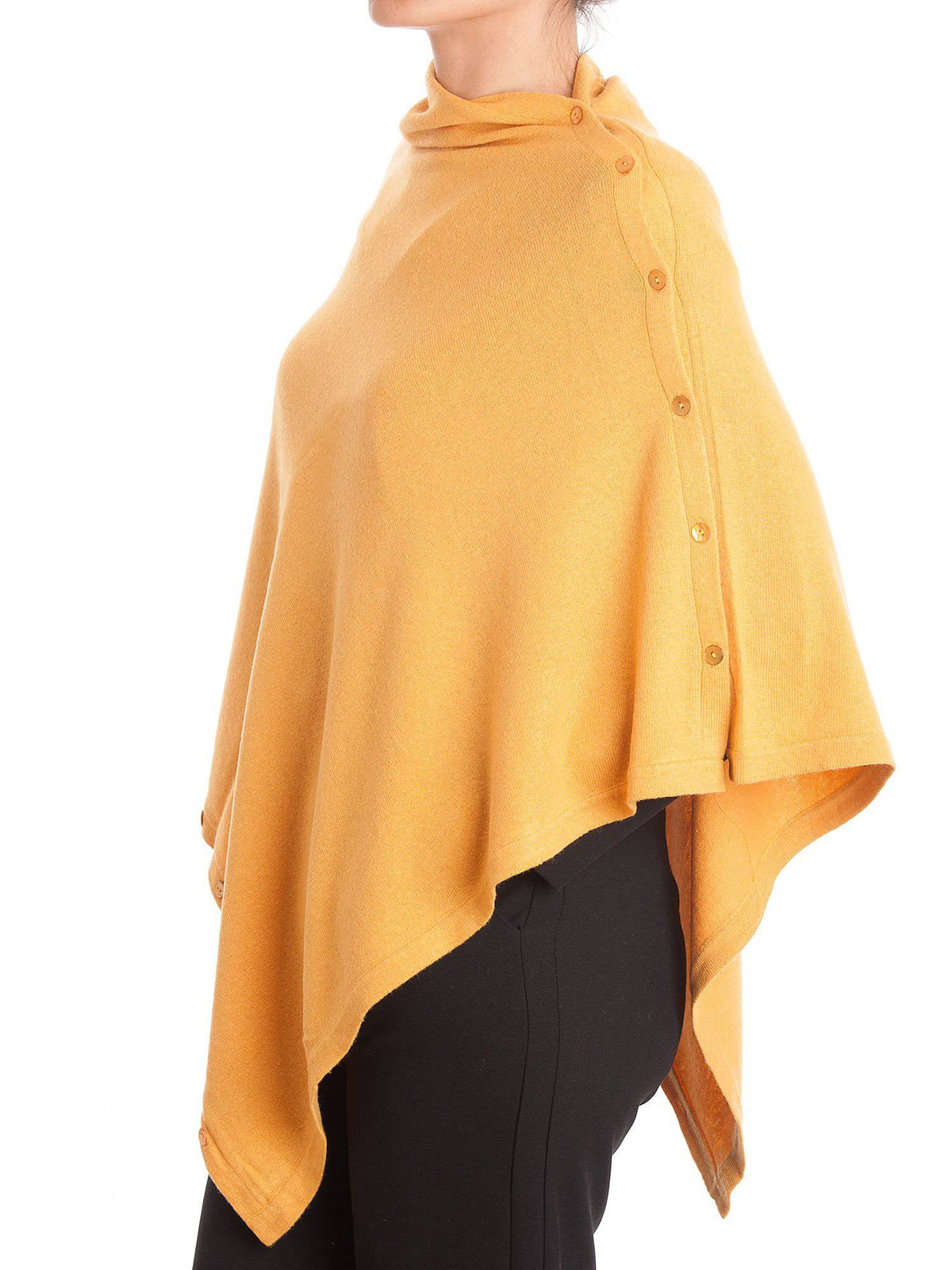 Burgundy Cashmere Blend Poncho With Buttons, view 3