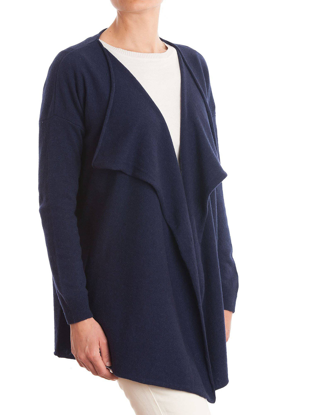 Blue Women's Asymmetric Cashmere Blend Cardigan, view 2