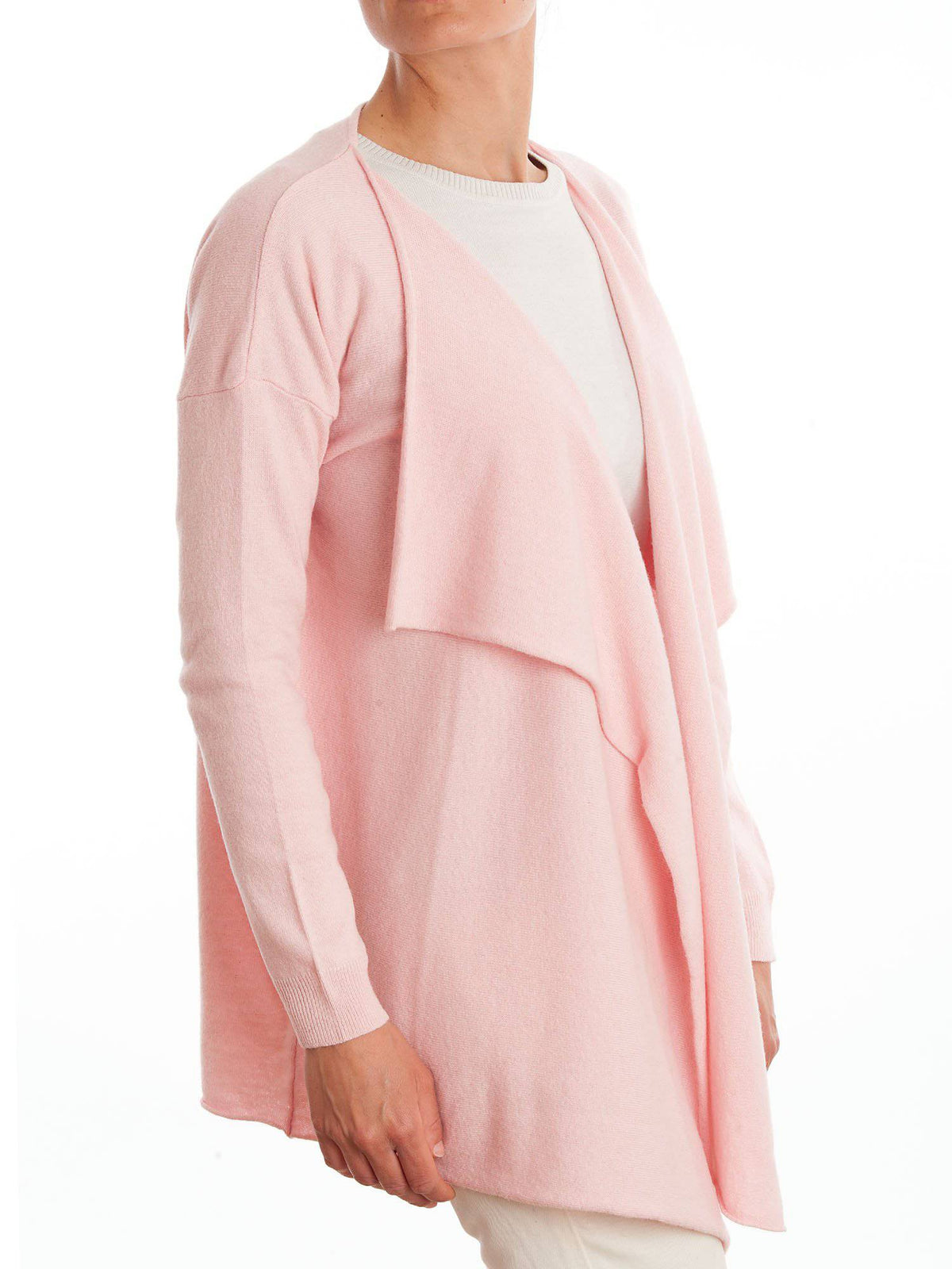 Pink Women's Asymmetric Cashmere Blend Cardigan, view 2