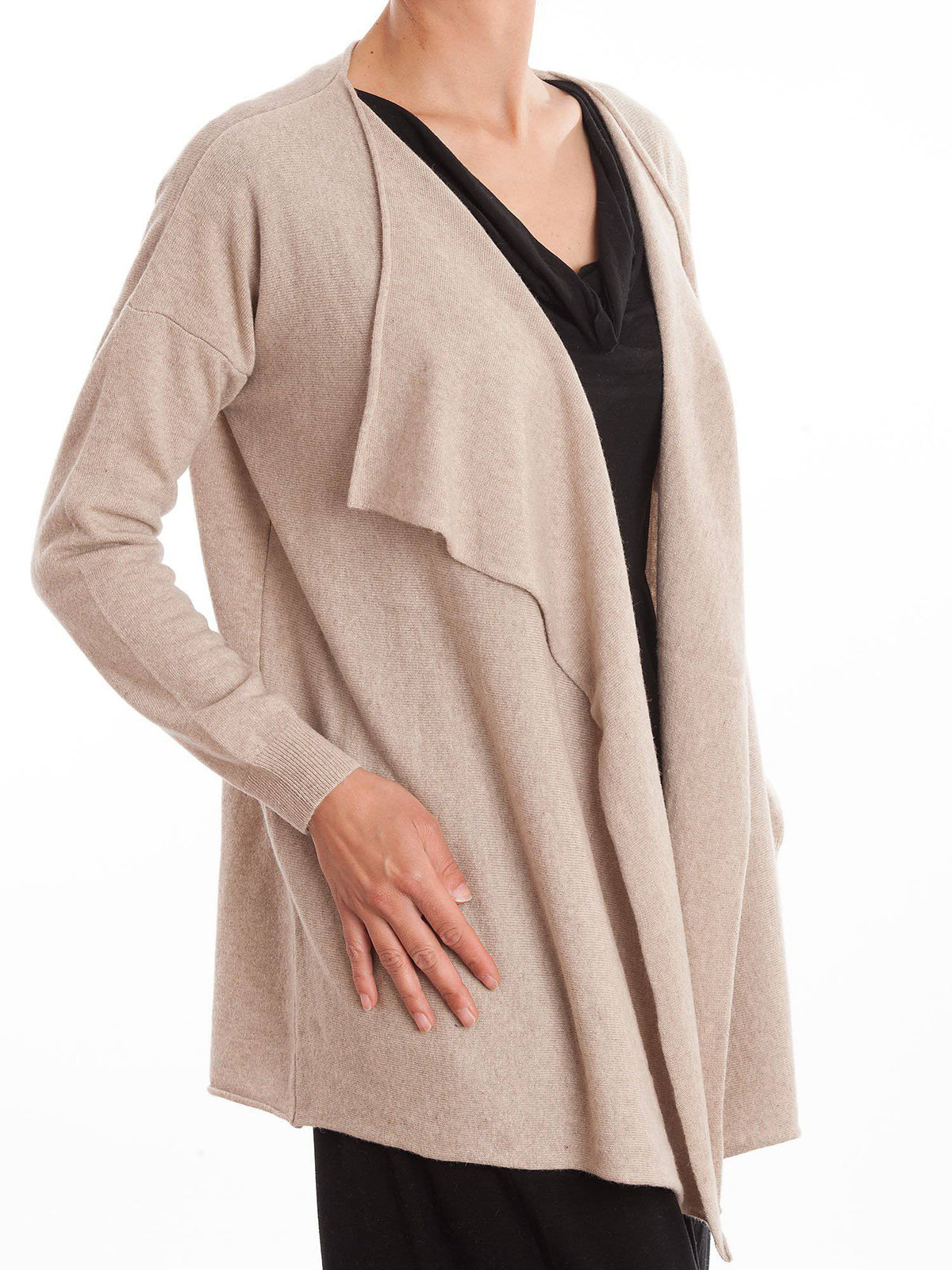 Beige Women's Asymmetric Cashmere Blend Cardigan, view 2