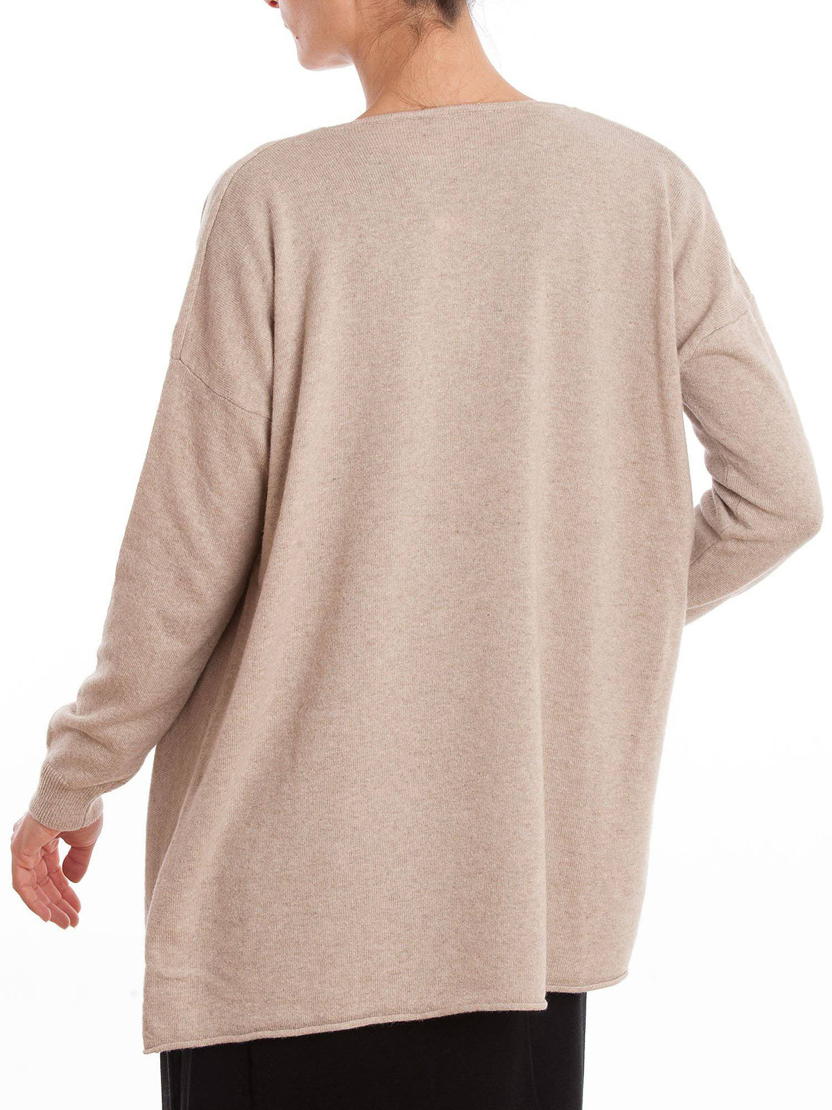 Beige Women's Asymmetric Cashmere Blend Cardigan, view 3