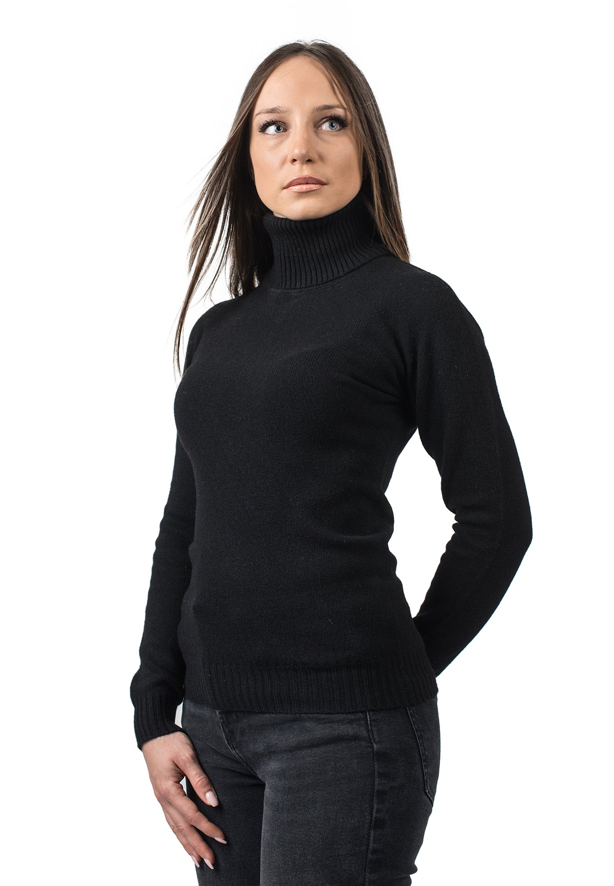 Black Women's Recycled Cashmere Blend Turtleneck