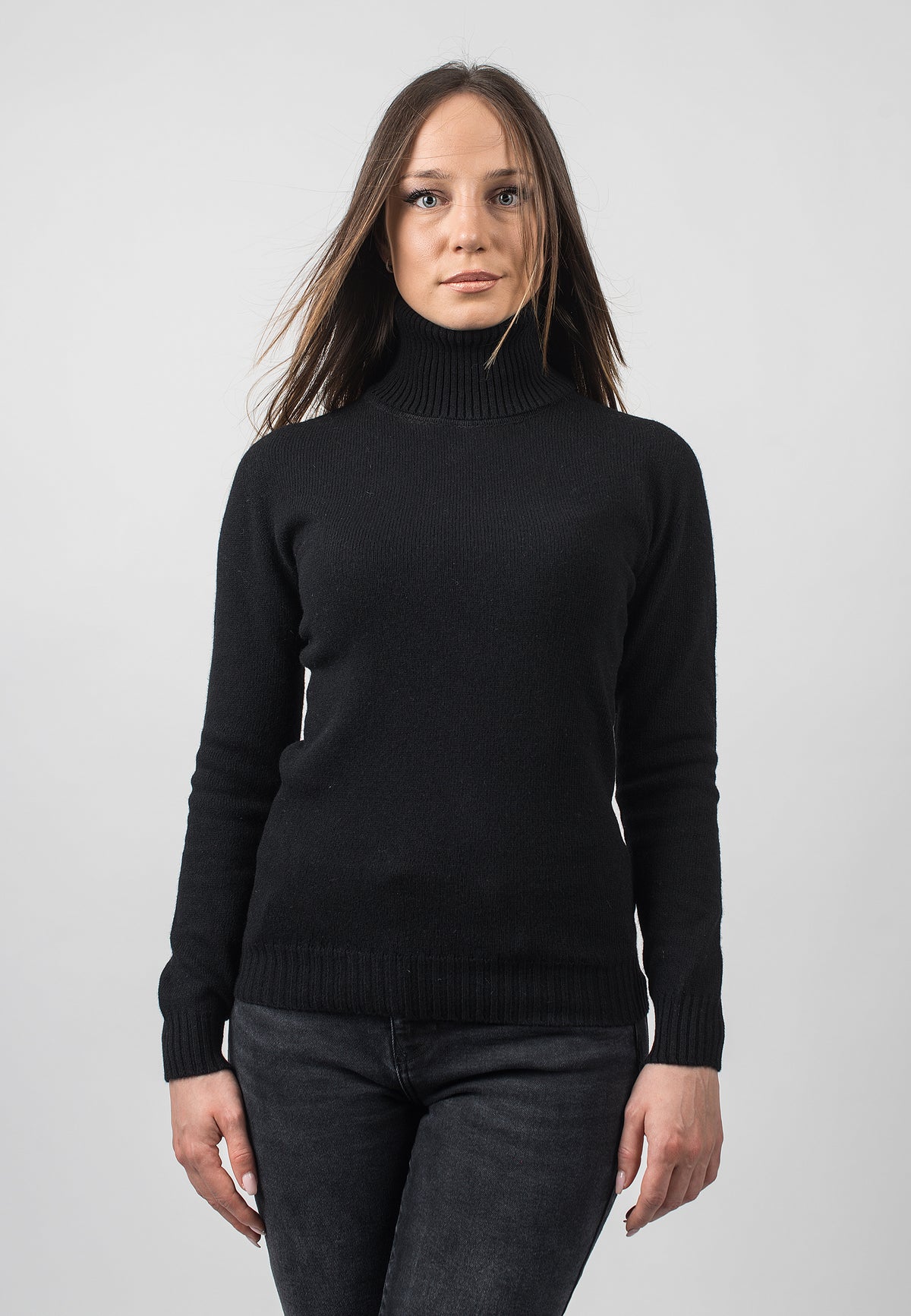 Black Women's Recycled Cashmere Blend Turtleneck, view 2