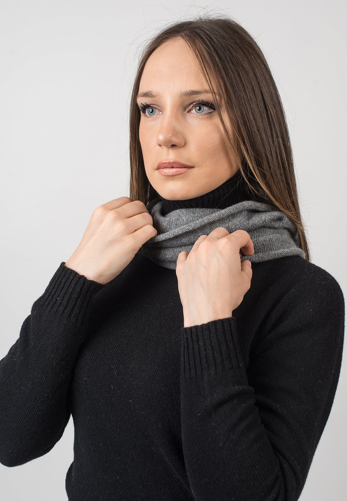 Gray Recycled Cashmere Blend Neck Warmer, view 2
