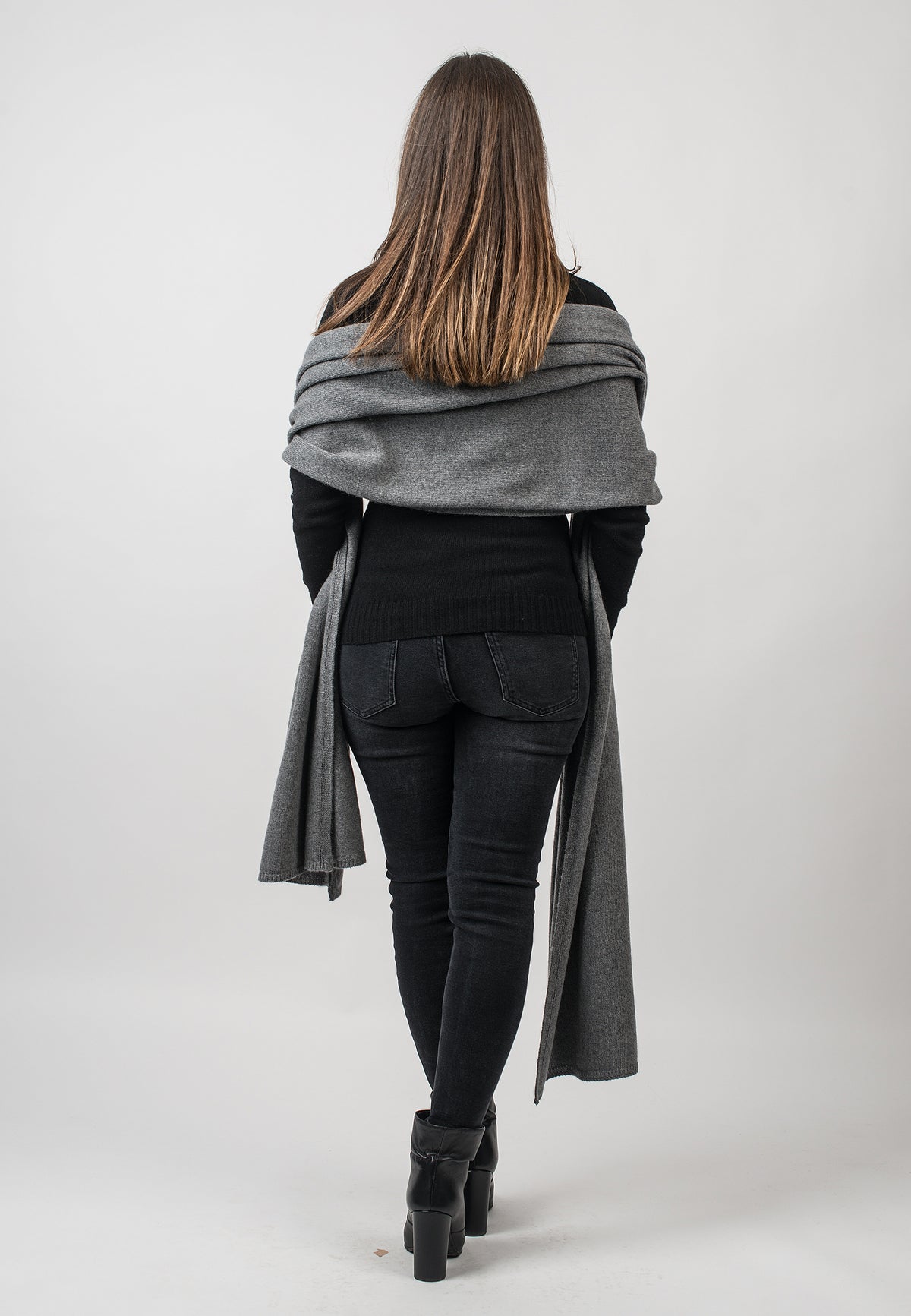 Gray Recycled Cashmere Blend Wrap, view 3