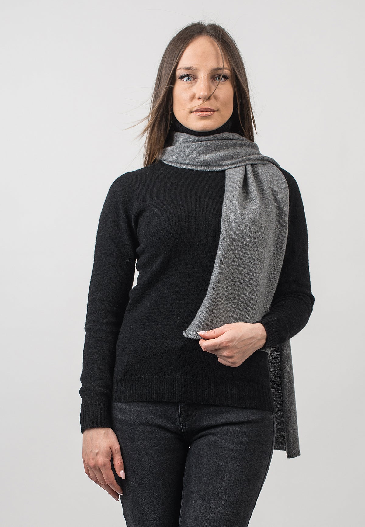Gray Women's Recycled Cashmere Blend Scarf, view 2