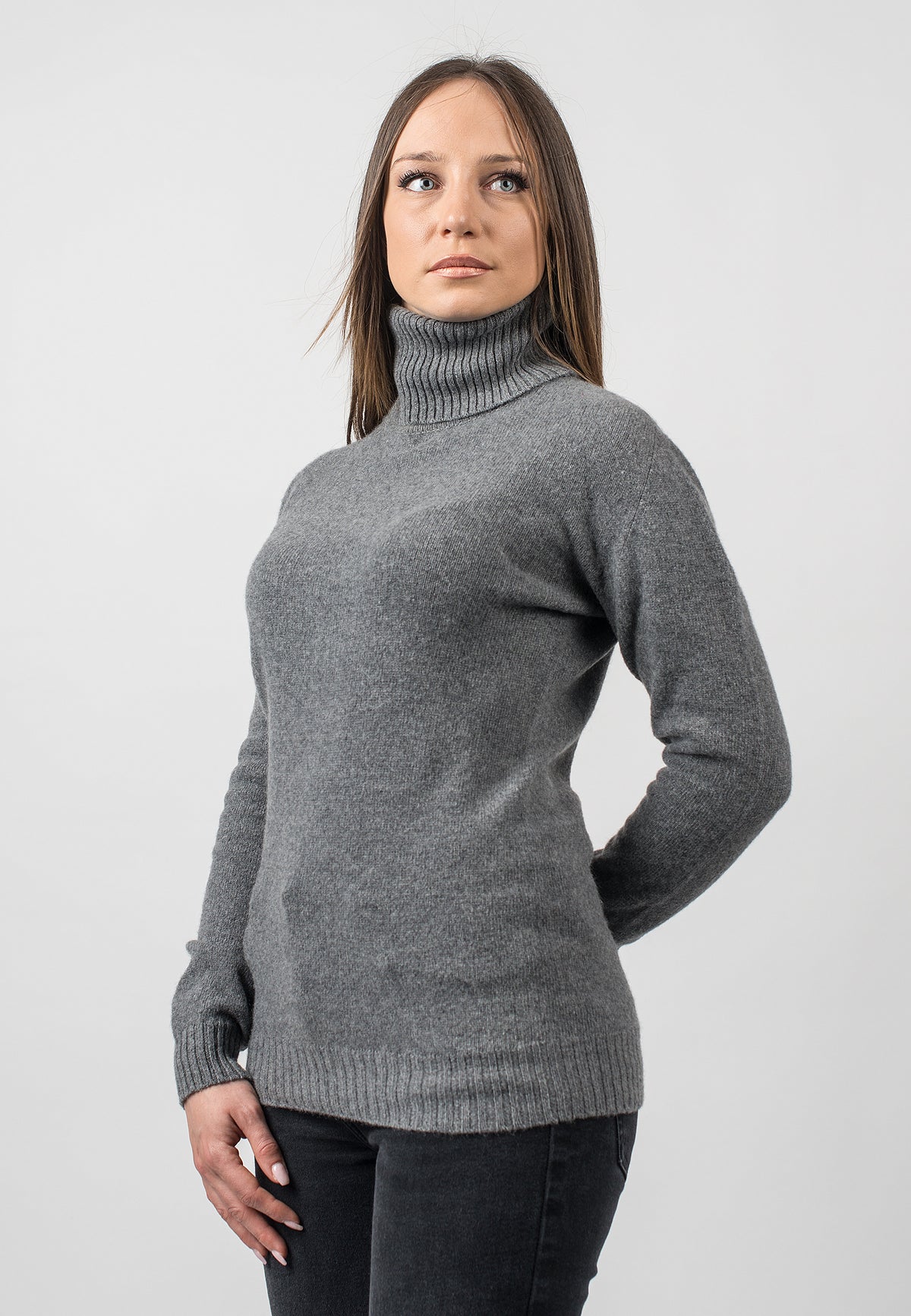 Gray Women's Recycled Cashmere Blend Turtleneck, view 2