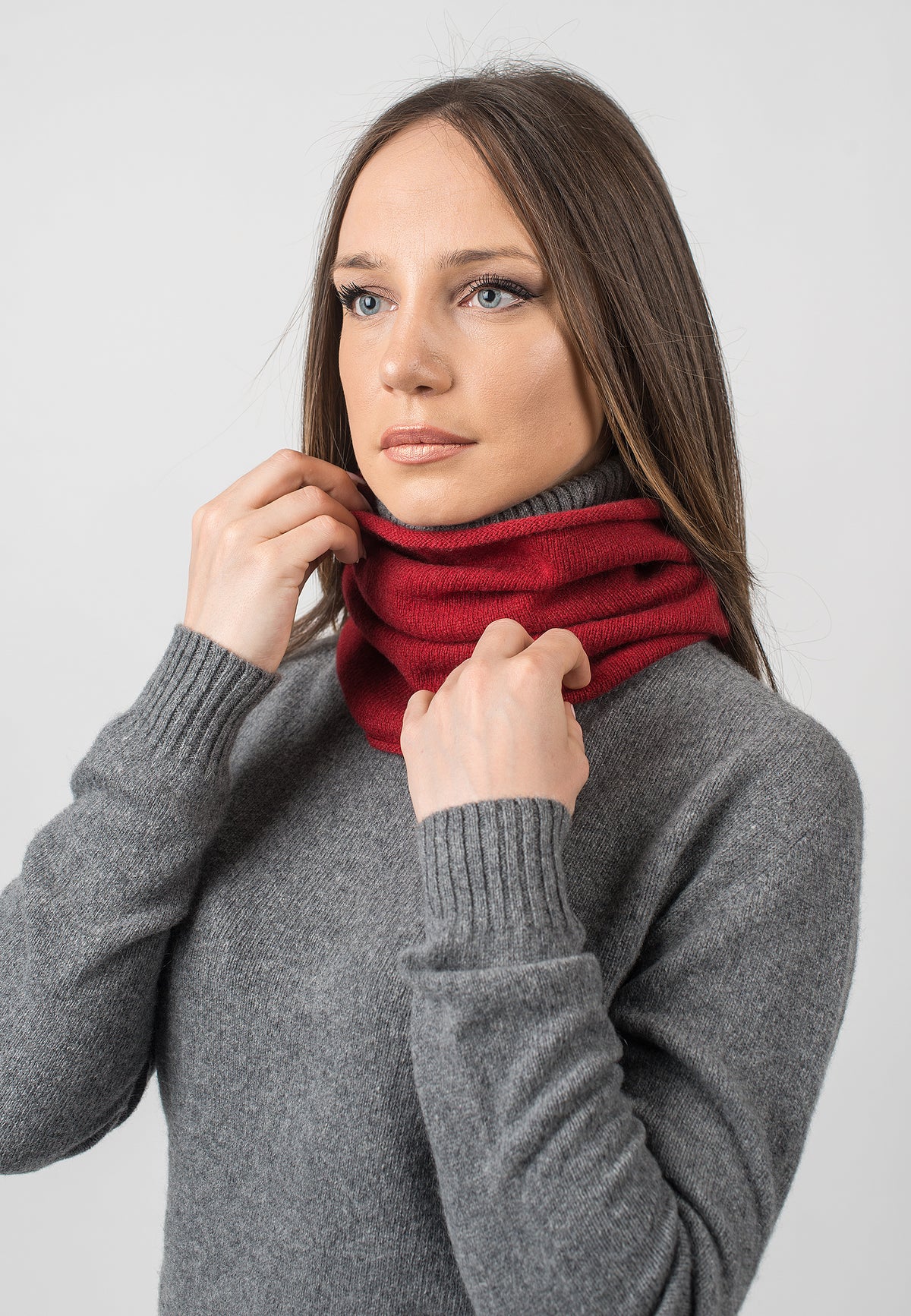 Red Recycled Cashmere Blend Neck Warmer, view 2