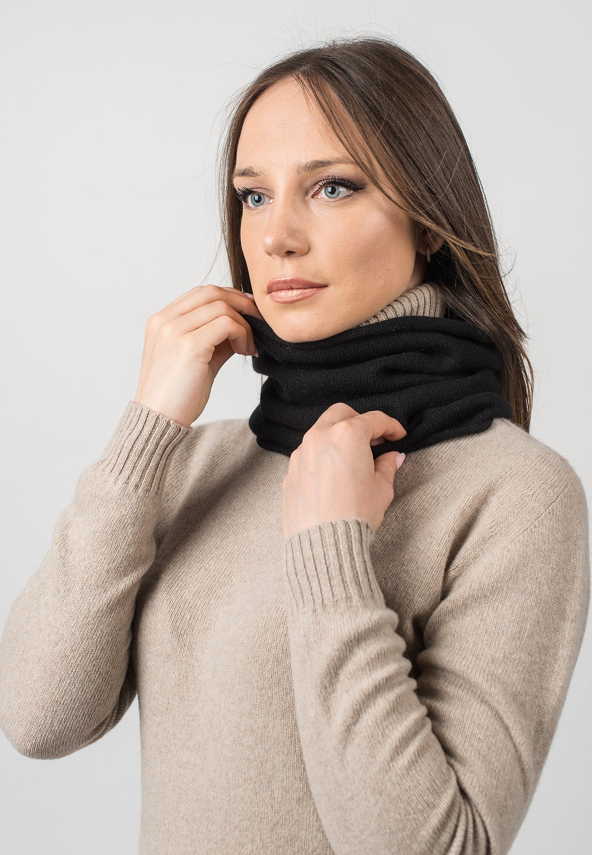 Black Recycled Cashmere Blend Neck Warmer, view 2