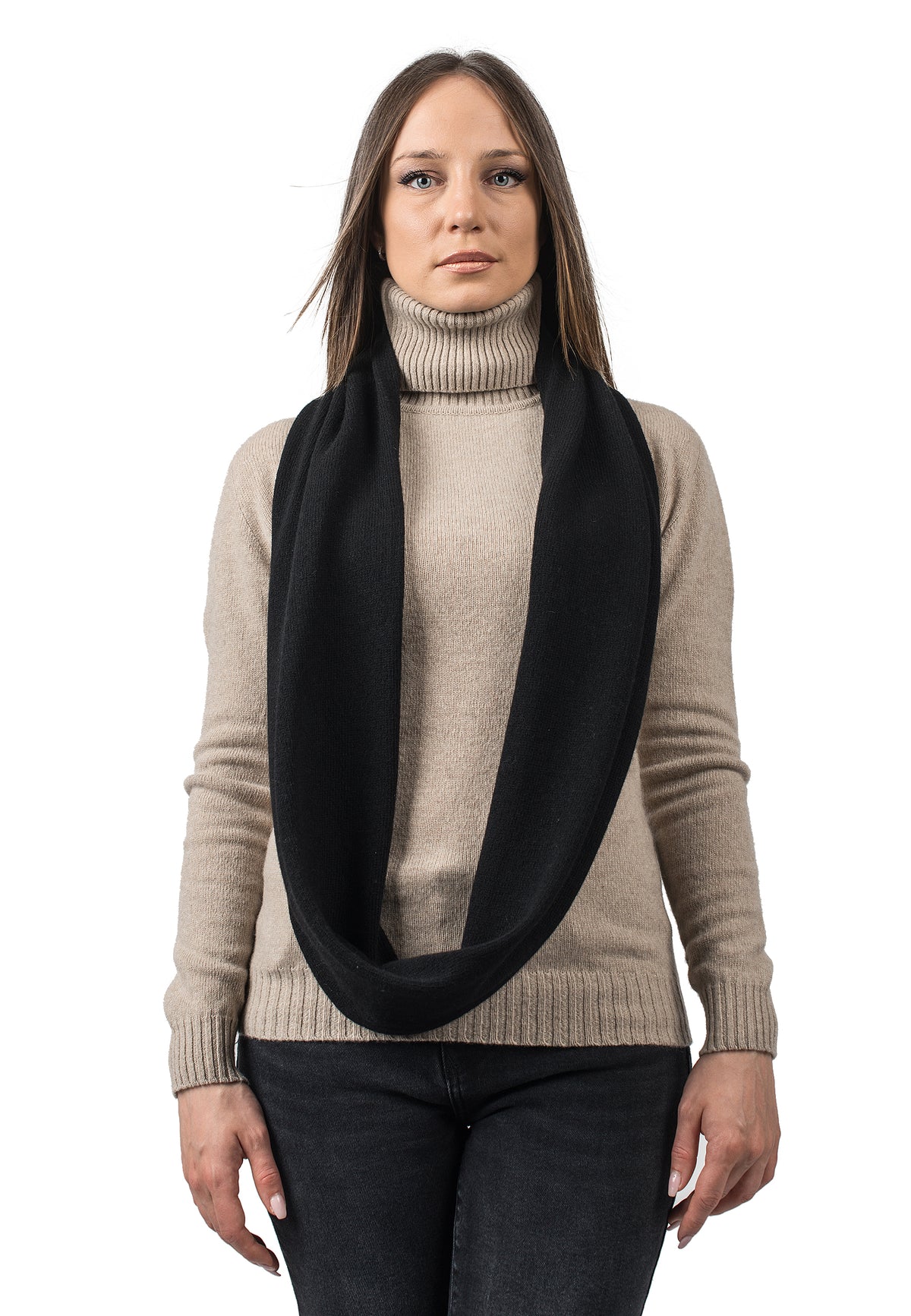 Black Recycled Cashmere Blend Infinity Scarf