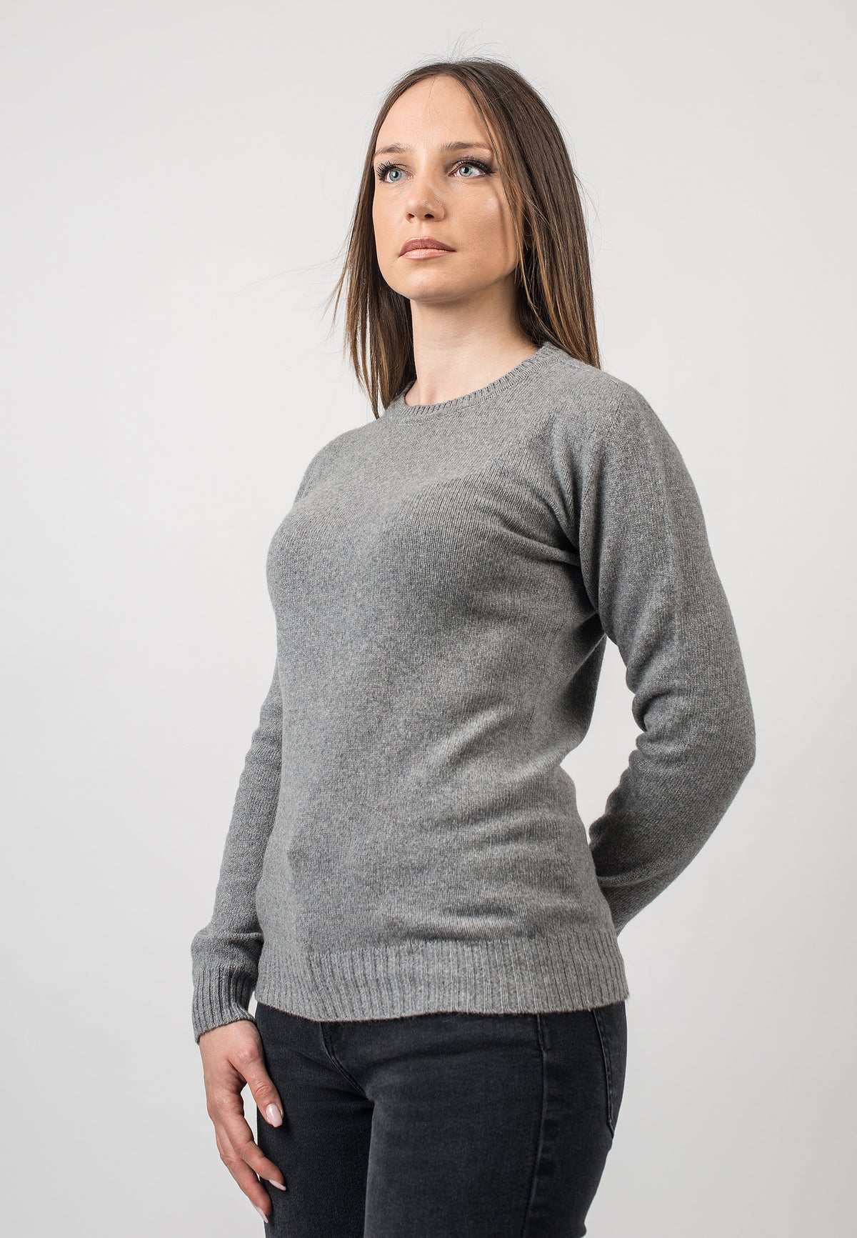 Gray Women's Recycled Cashmere Blend Crewneck, view 2