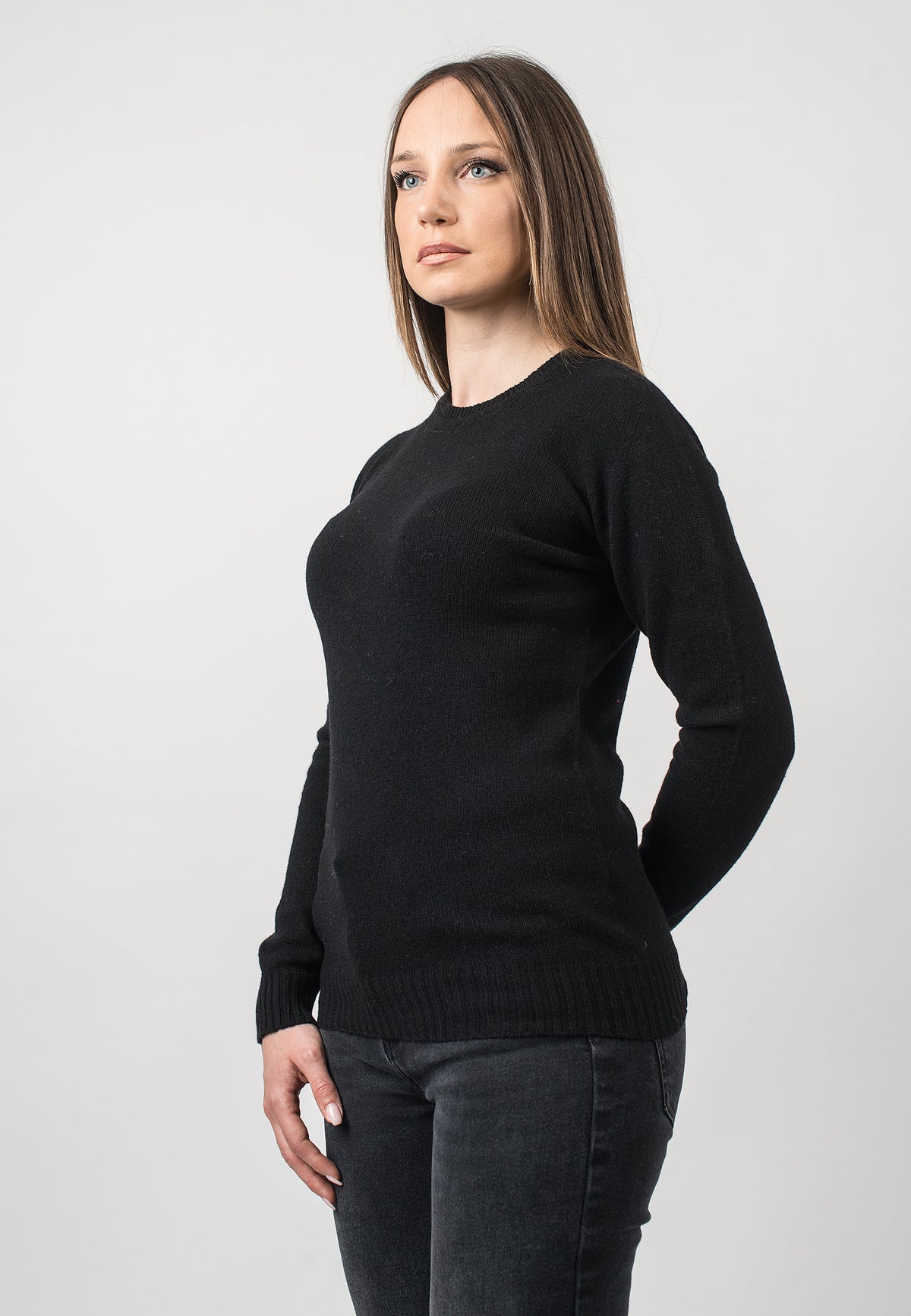 Black Women's Recycled Cashmere Blend Crewneck, view 2