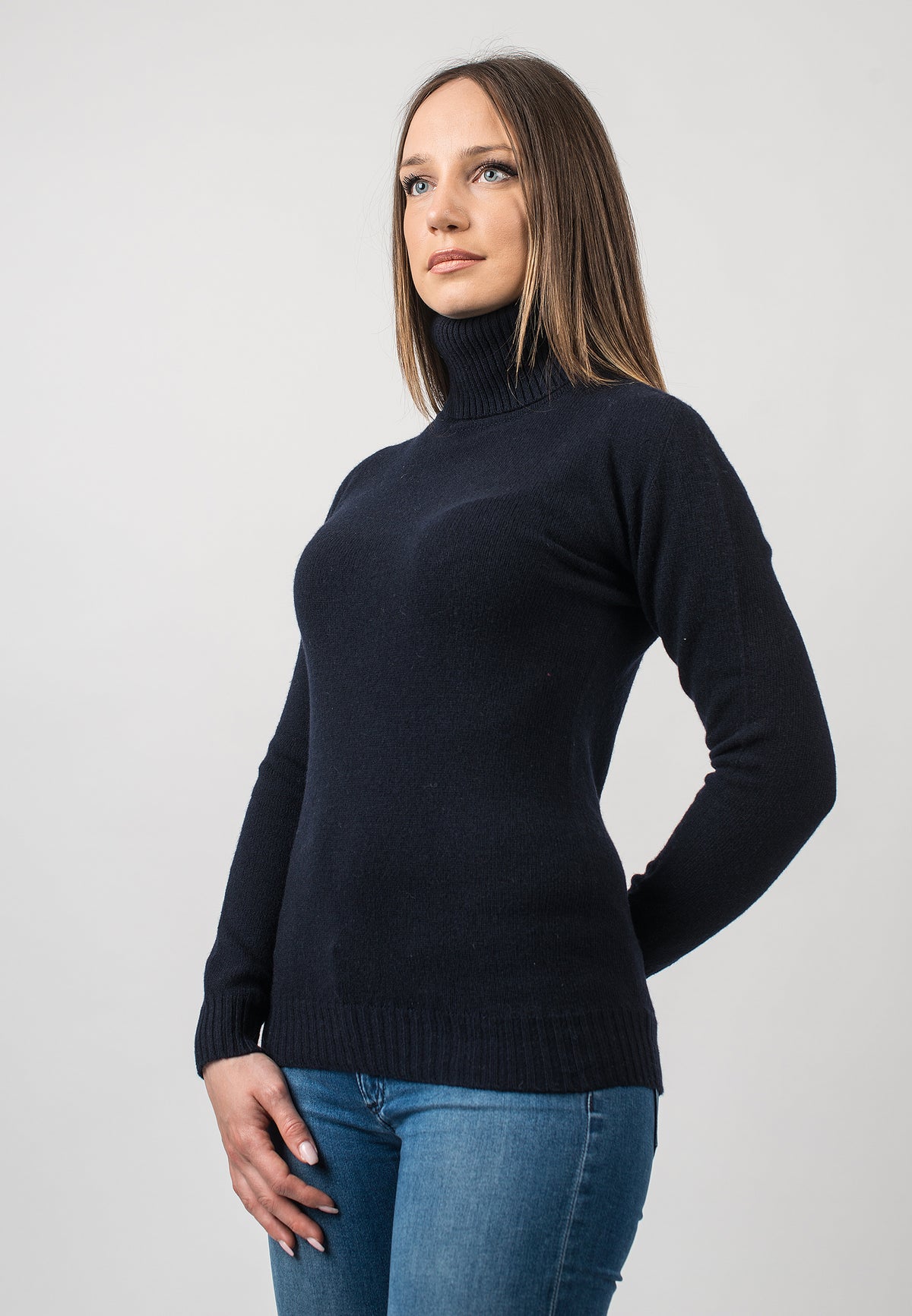 Blue Women's Recycled Cashmere Blend Turtleneck, view 2