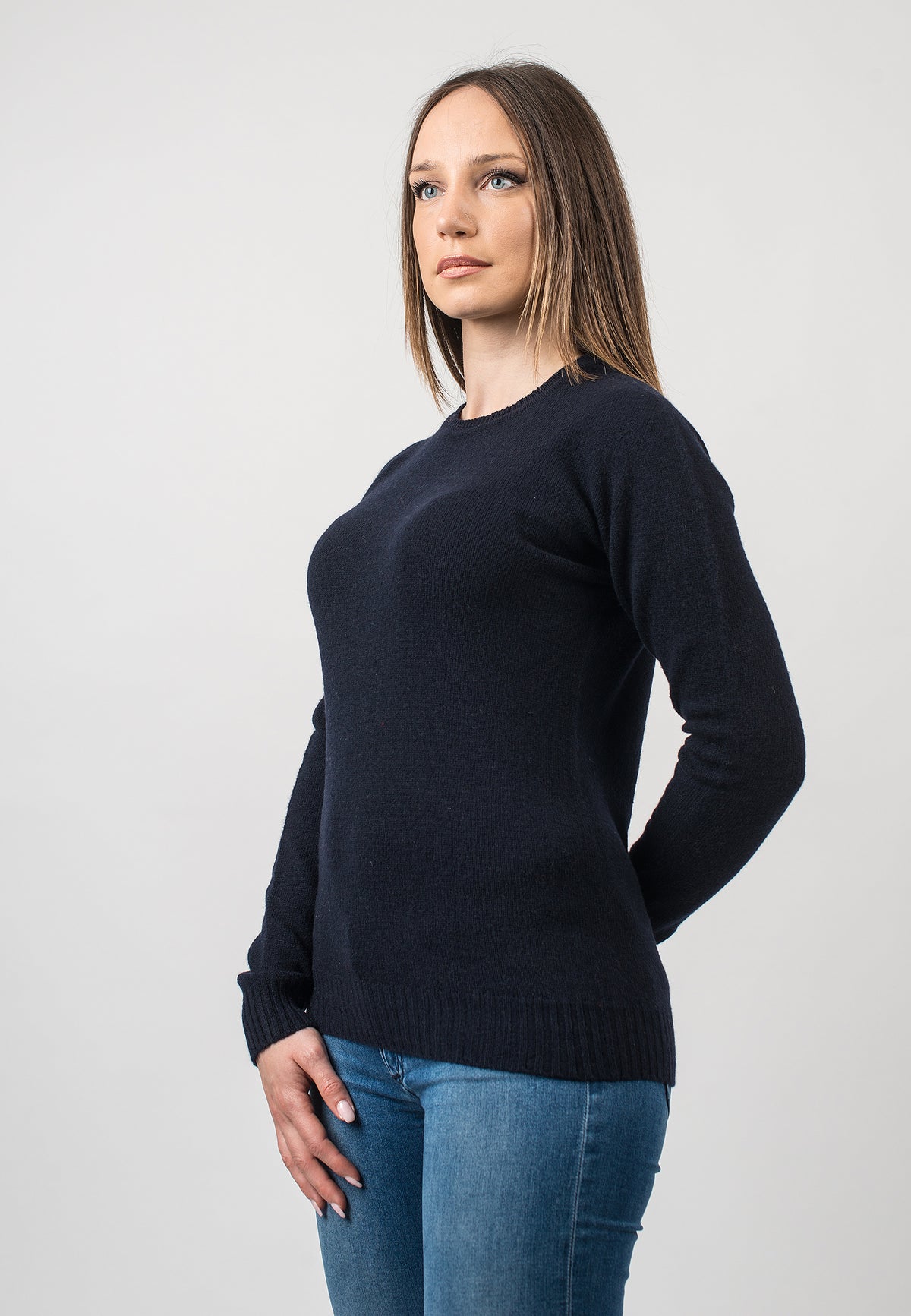 Blue Women's Recycled Cashmere Blend Crewneck, view 2