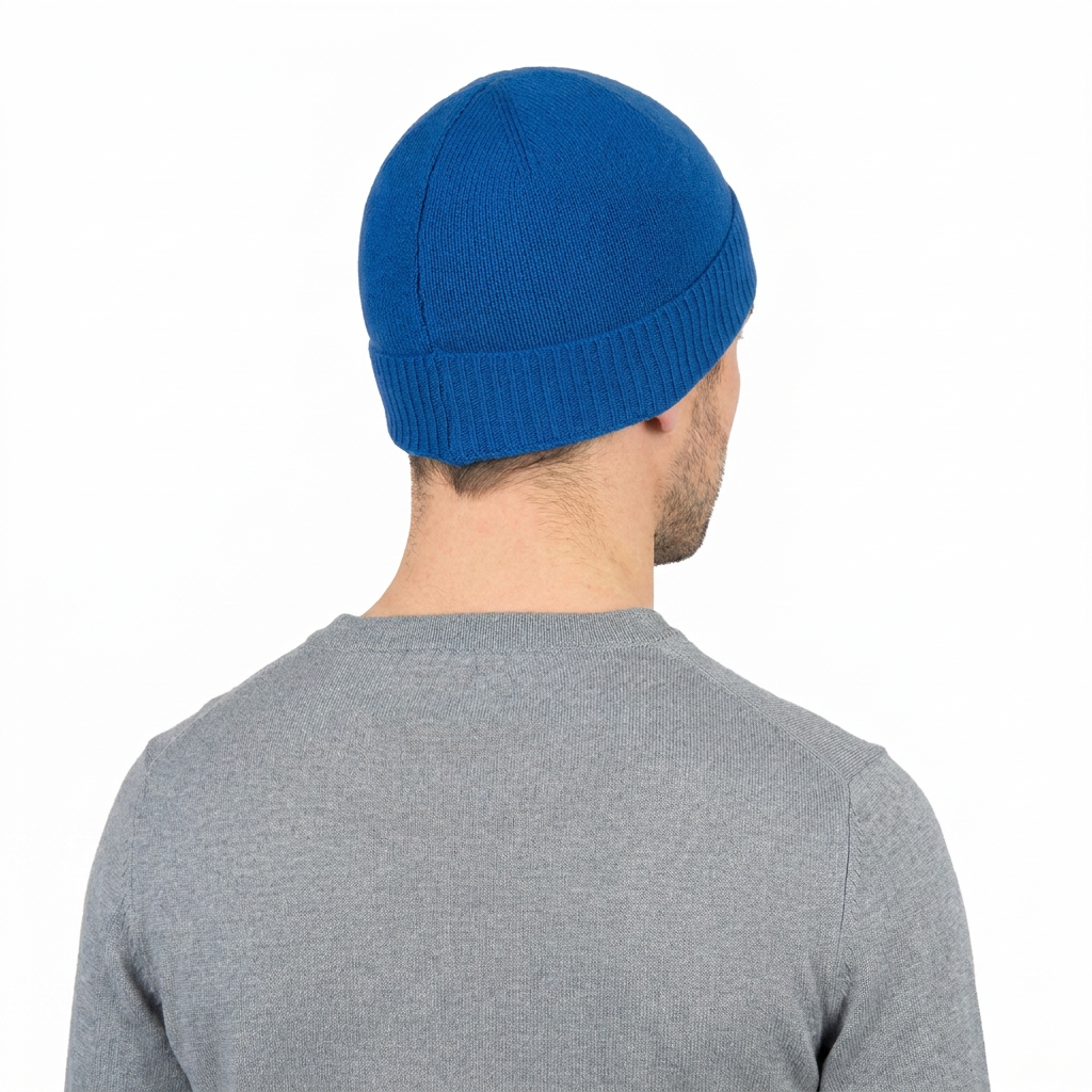 Men's Plain-Knit 100% Cashmere Beanie, electric blue | Dalle Piane Cashmere