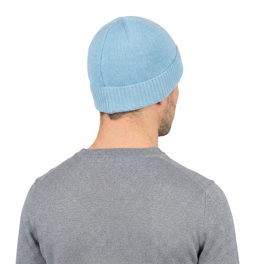 Men's Plain-Knit 100% Cashmere Beanie, sky | Dalle Piane Cashmere