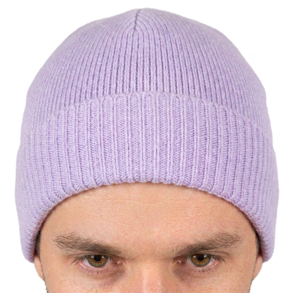 Men's Plain-Knit 100% Cashmere Beanie, lilac | Dalle Piane Cashmere