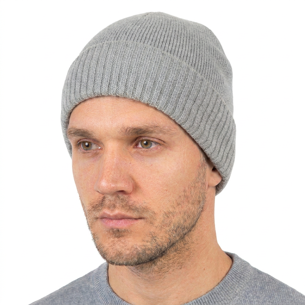 Men's Plain-Knit 100% Cashmere Beanie, gray | Dalle Piane Cashmere