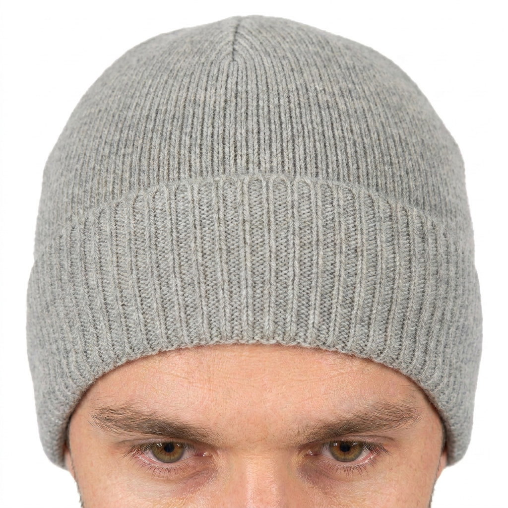 Men's Plain-Knit 100% Cashmere Beanie, gray | Dalle Piane Cashmere
