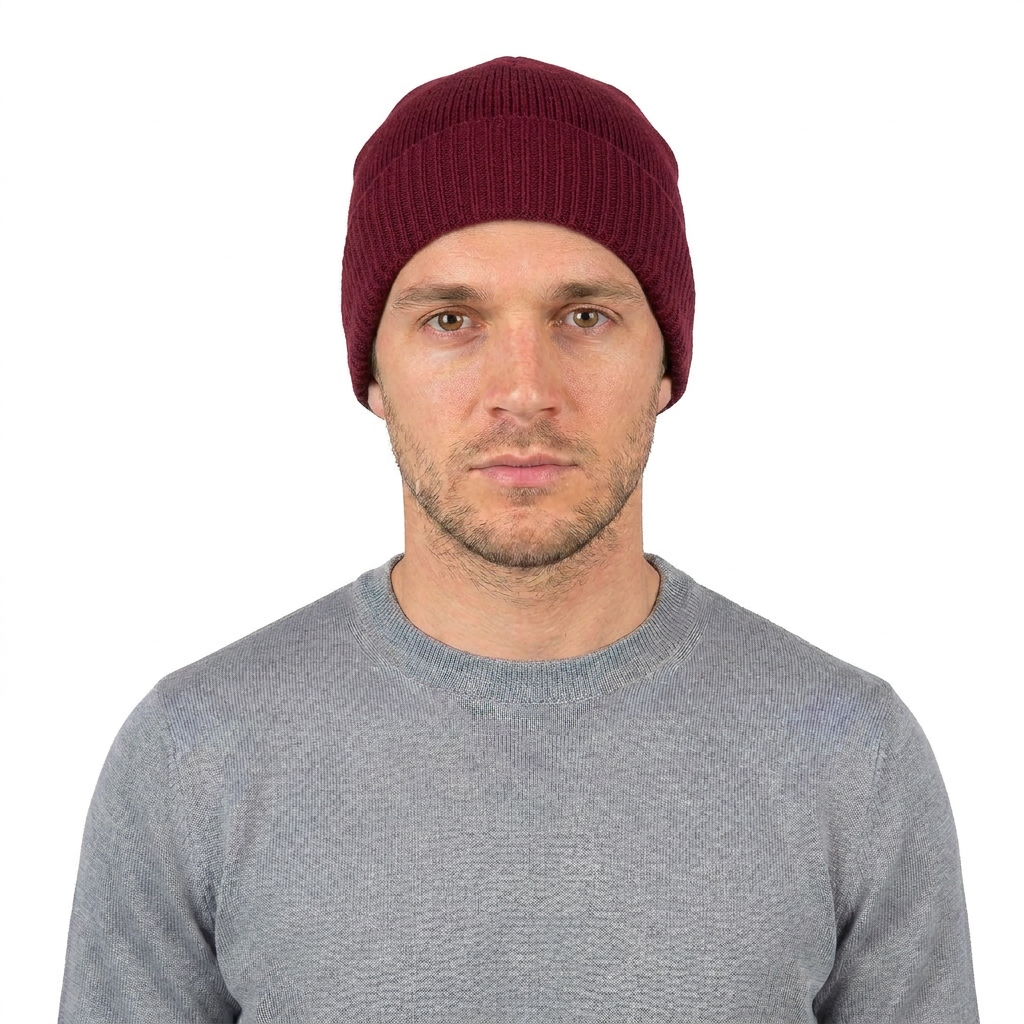 Men's Plain-Knit 100% Cashmere Beanie, burgundy | Dalle Piane Cashmere