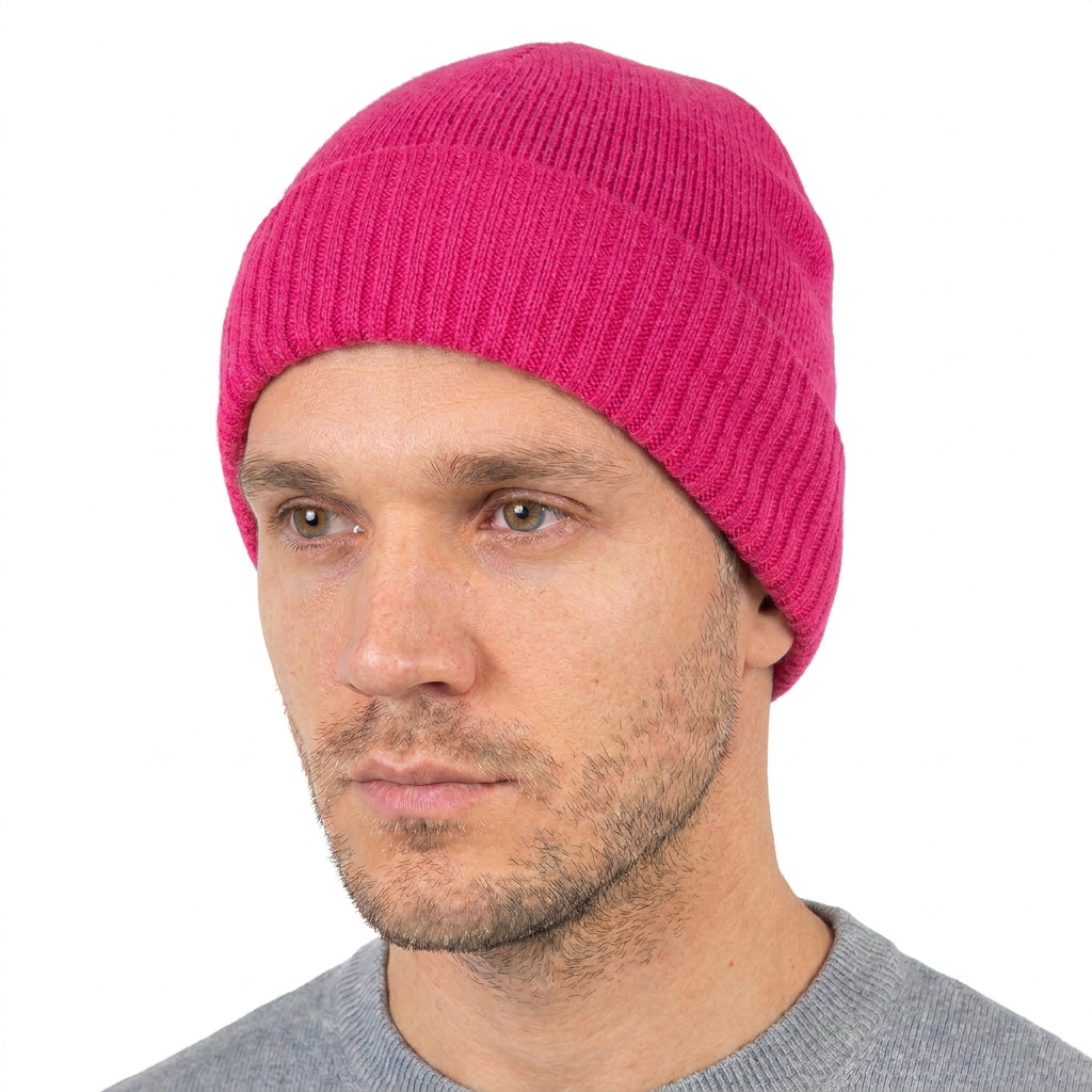 Men's Plain-Knit 100% Cashmere Beanie, fuchsia | Dalle Piane Cashmere