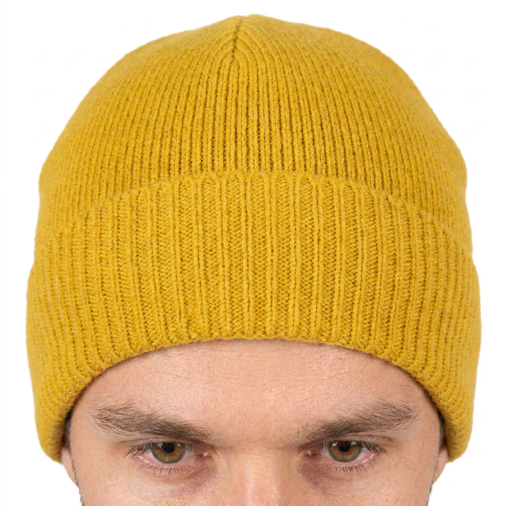 Men's Plain-Knit 100% Cashmere Beanie, yellow | Dalle Piane Cashmere