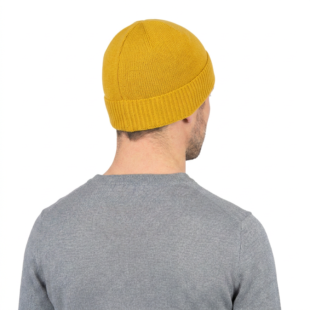 Men's Plain-Knit 100% Cashmere Beanie, yellow | Dalle Piane Cashmere