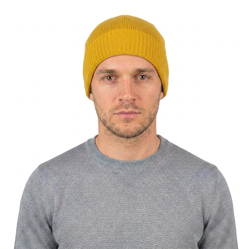 Men's Plain-Knit 100% Cashmere Beanie, yellow | Dalle Piane Cashmere