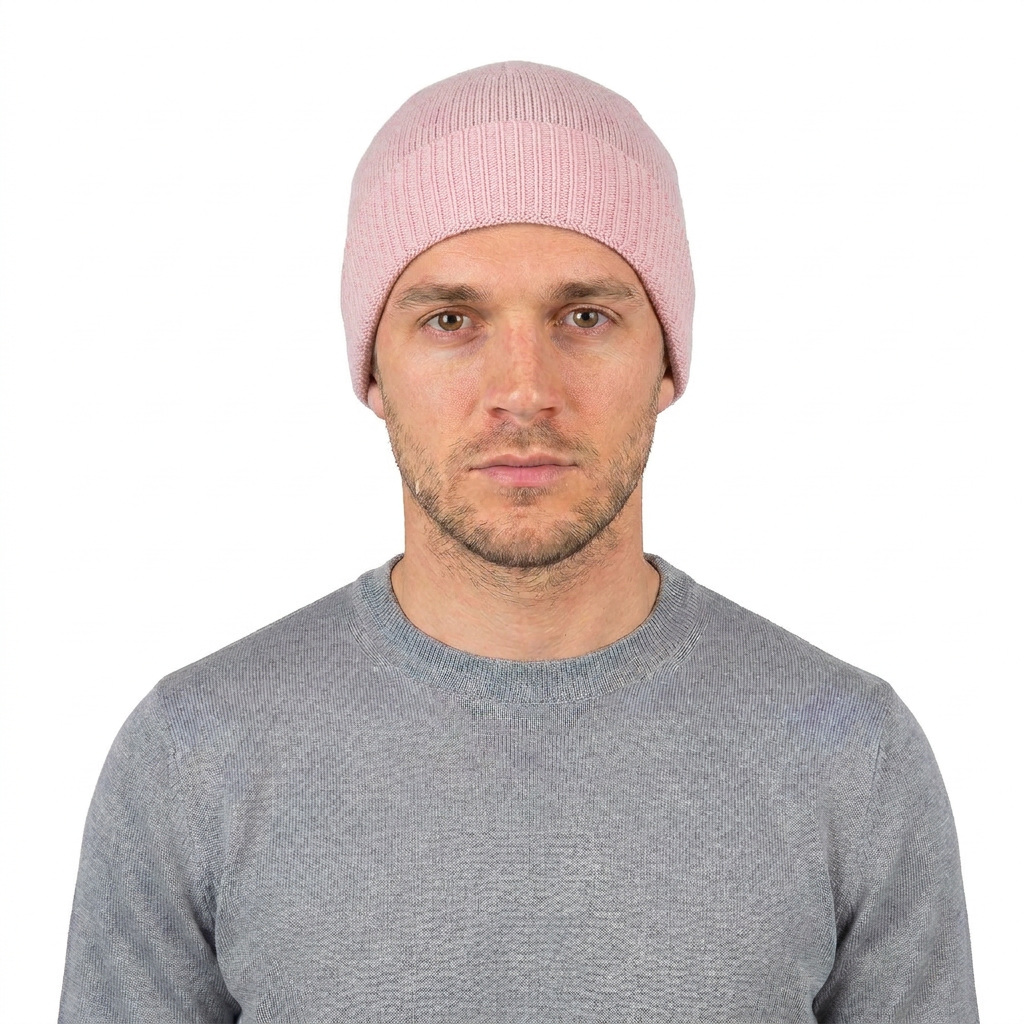 Men's Plain-Knit 100% Cashmere Beanie, pink | Dalle Piane Cashmere