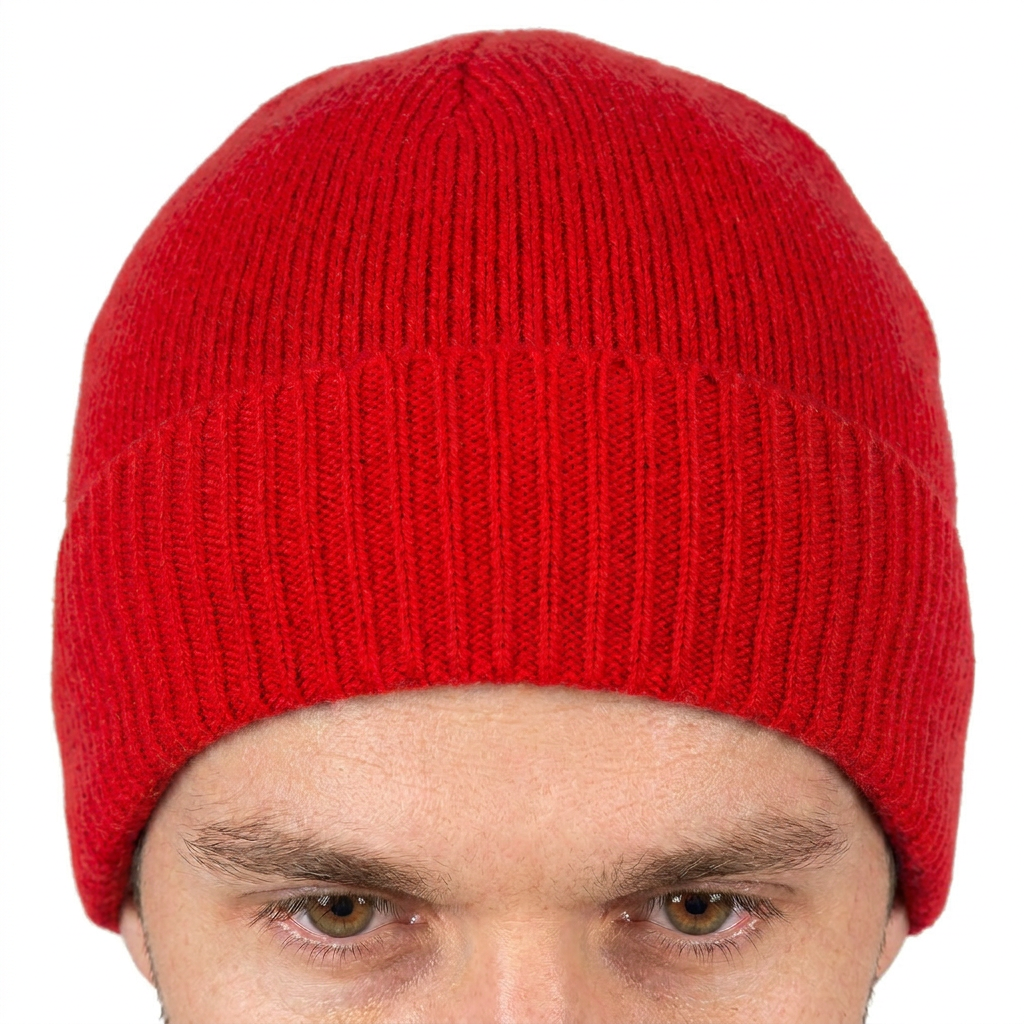 Men's Plain-Knit 100% Cashmere Beanie, red | Dalle Piane Cashmere