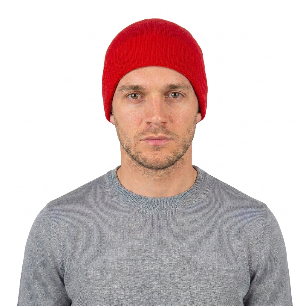 Men's Plain-Knit 100% Cashmere Beanie, red | Dalle Piane Cashmere