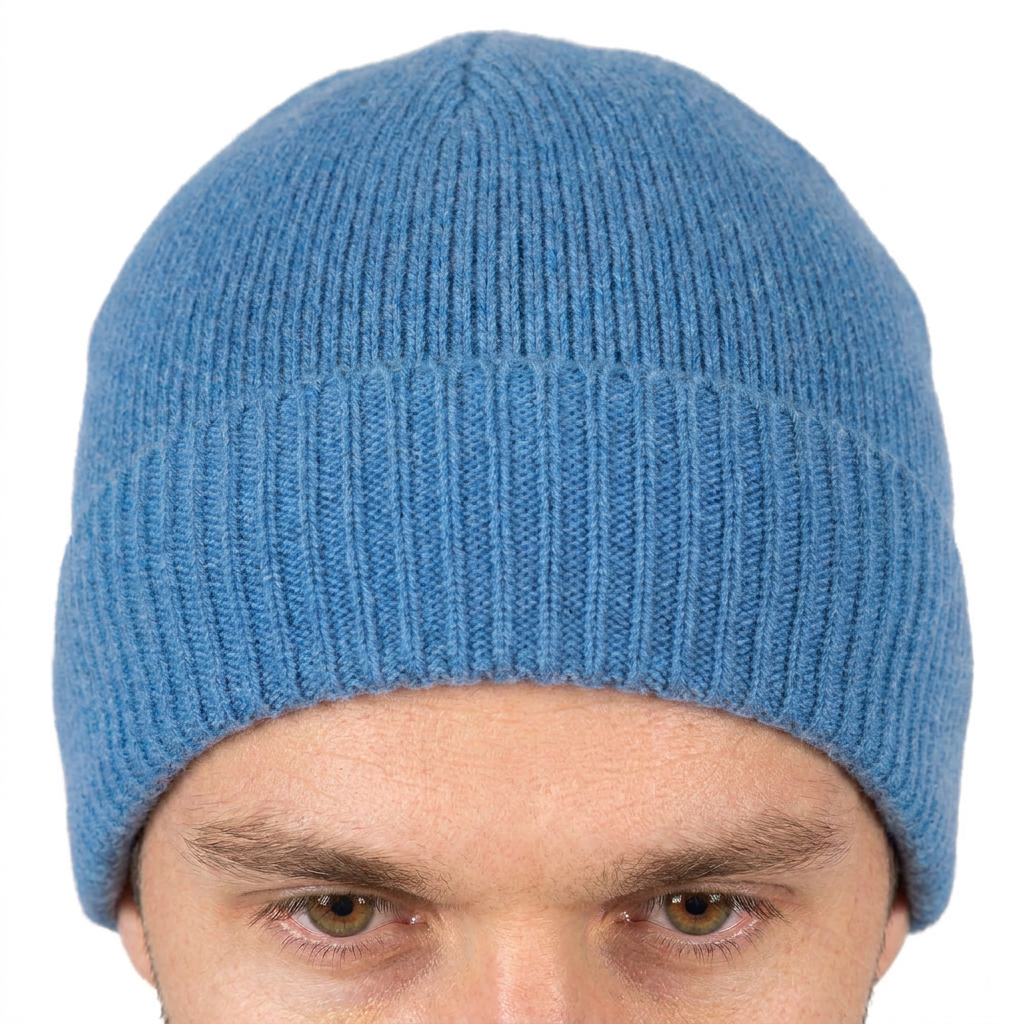 Men's Plain-Knit 100% Cashmere Beanie, light blue | Dalle Piane Cashmere